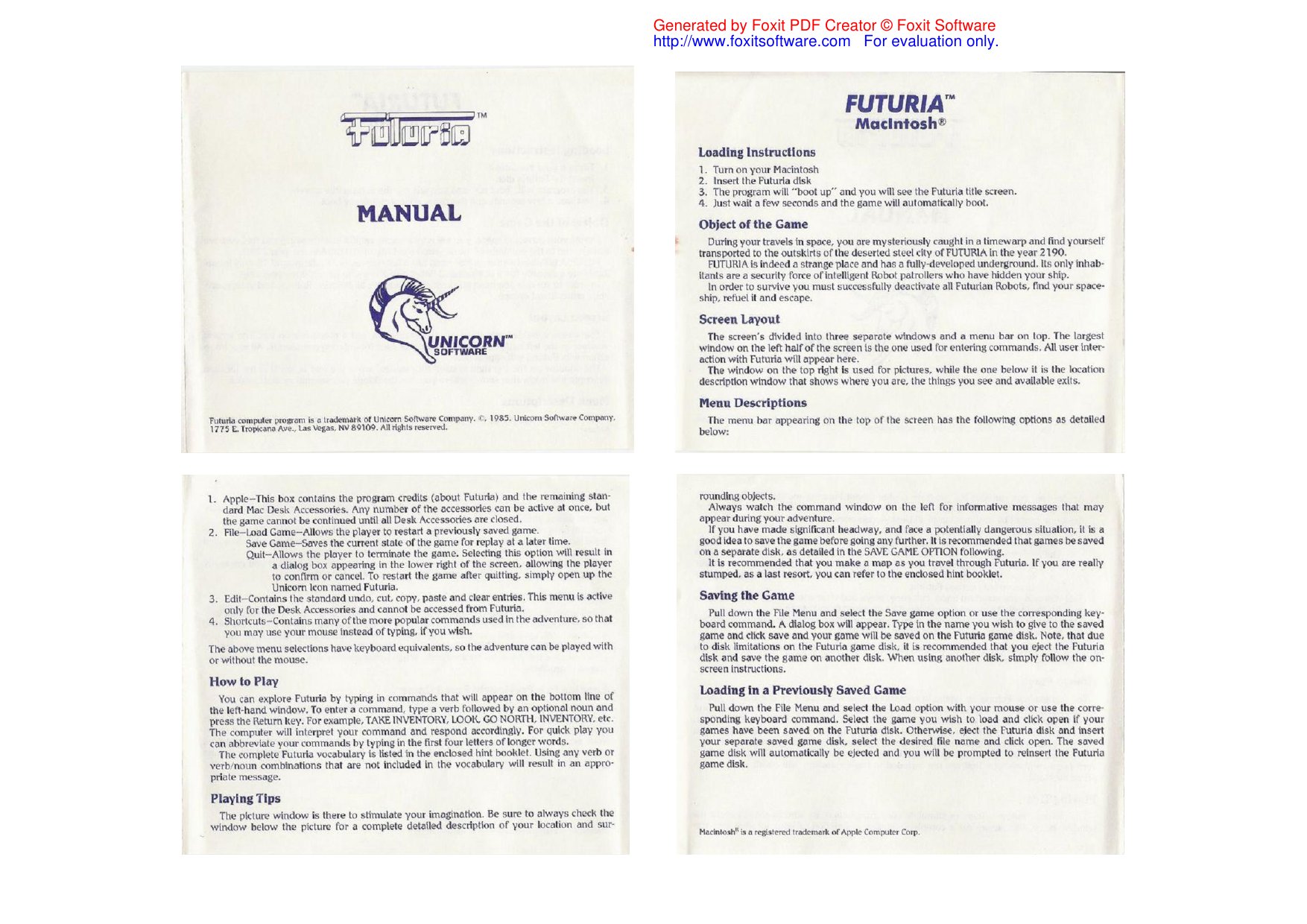 Futuria Manual Hints