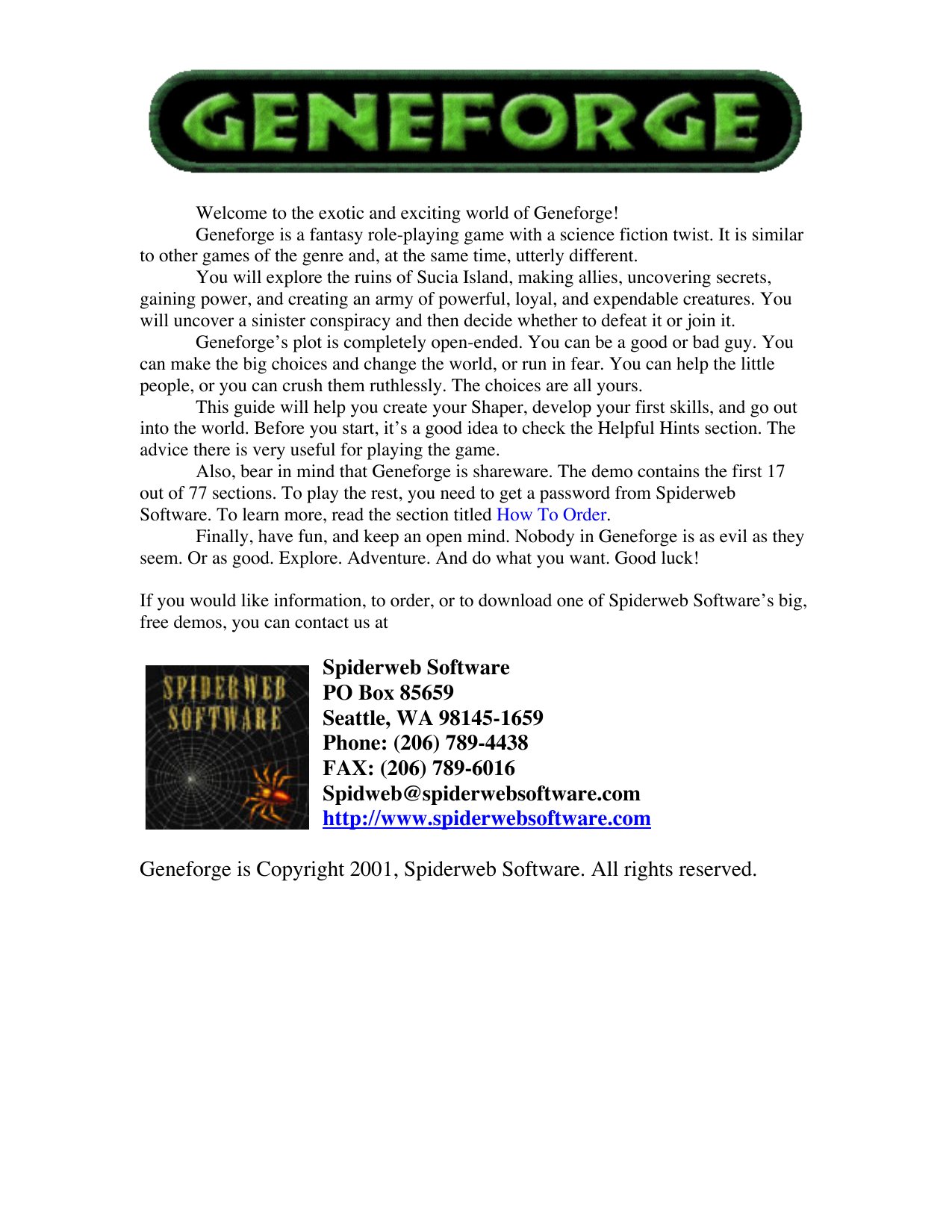 Geneforge Instructions
