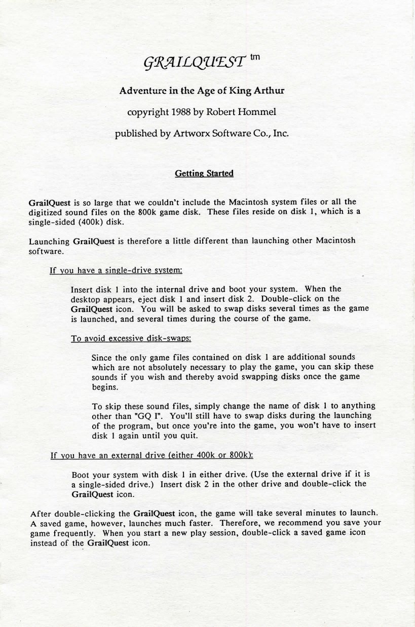 GrailQuest manual