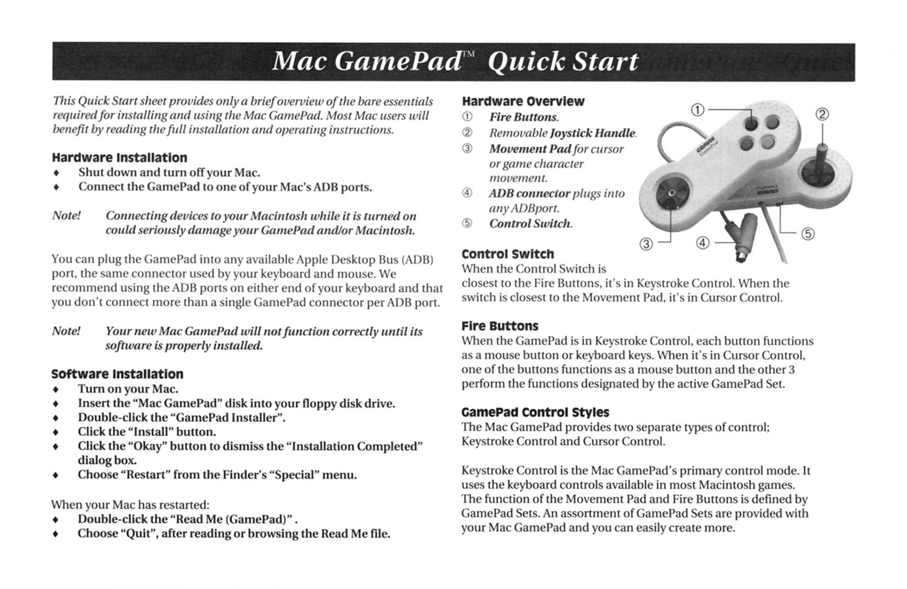 Gravis GamePad Quick Start