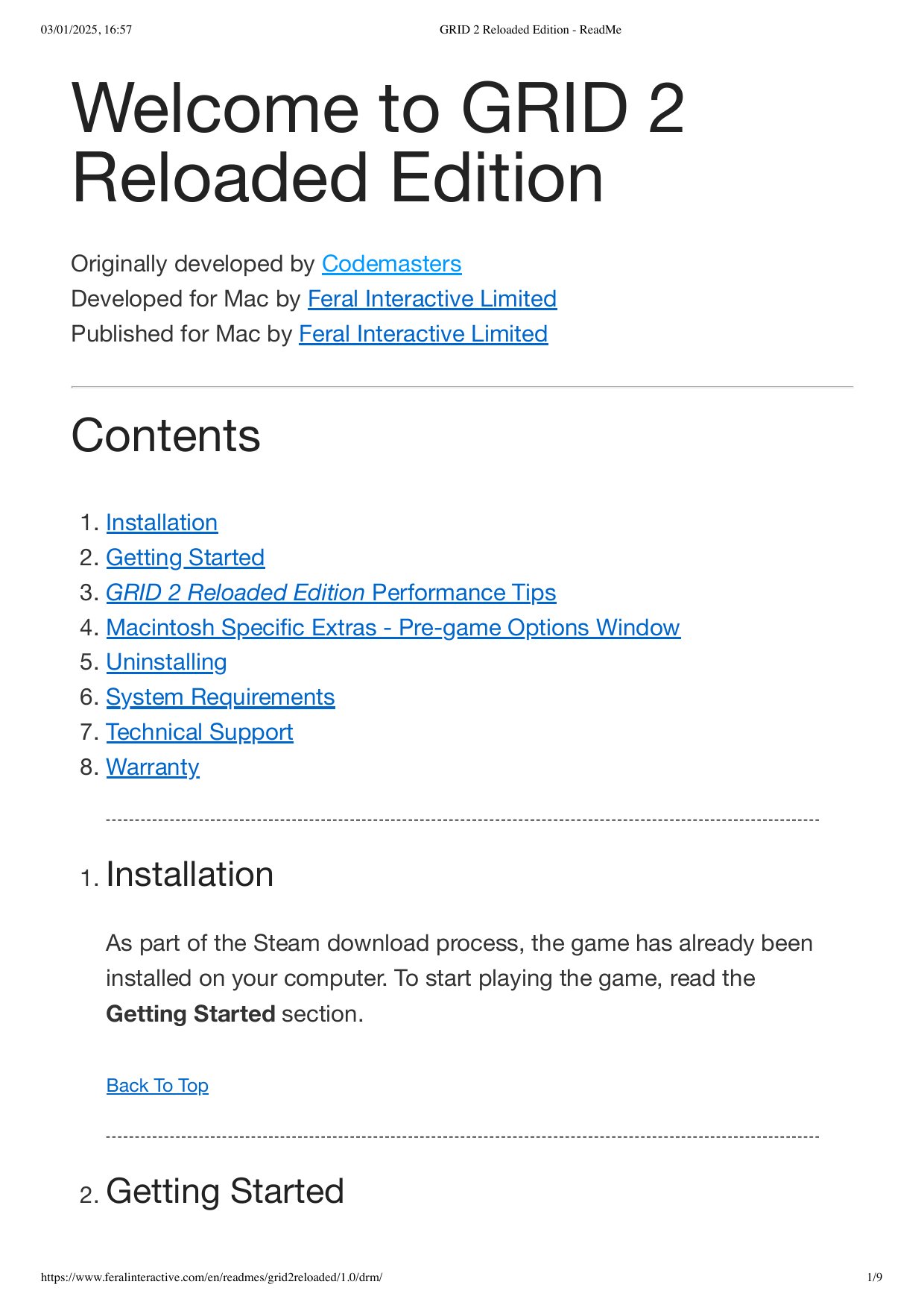 GRID 2 Reloaded Edition ReadMe