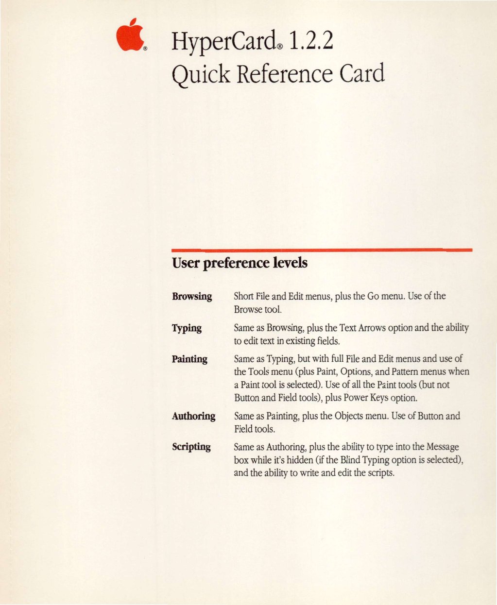 HyperCard Quick Reference Card