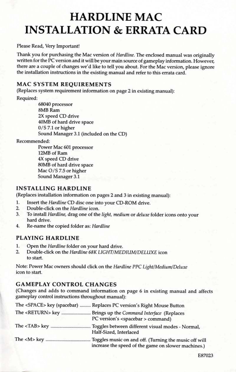 Installation card