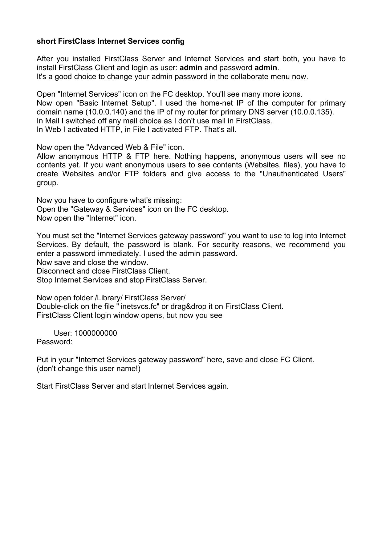 Internet Services config SHORT