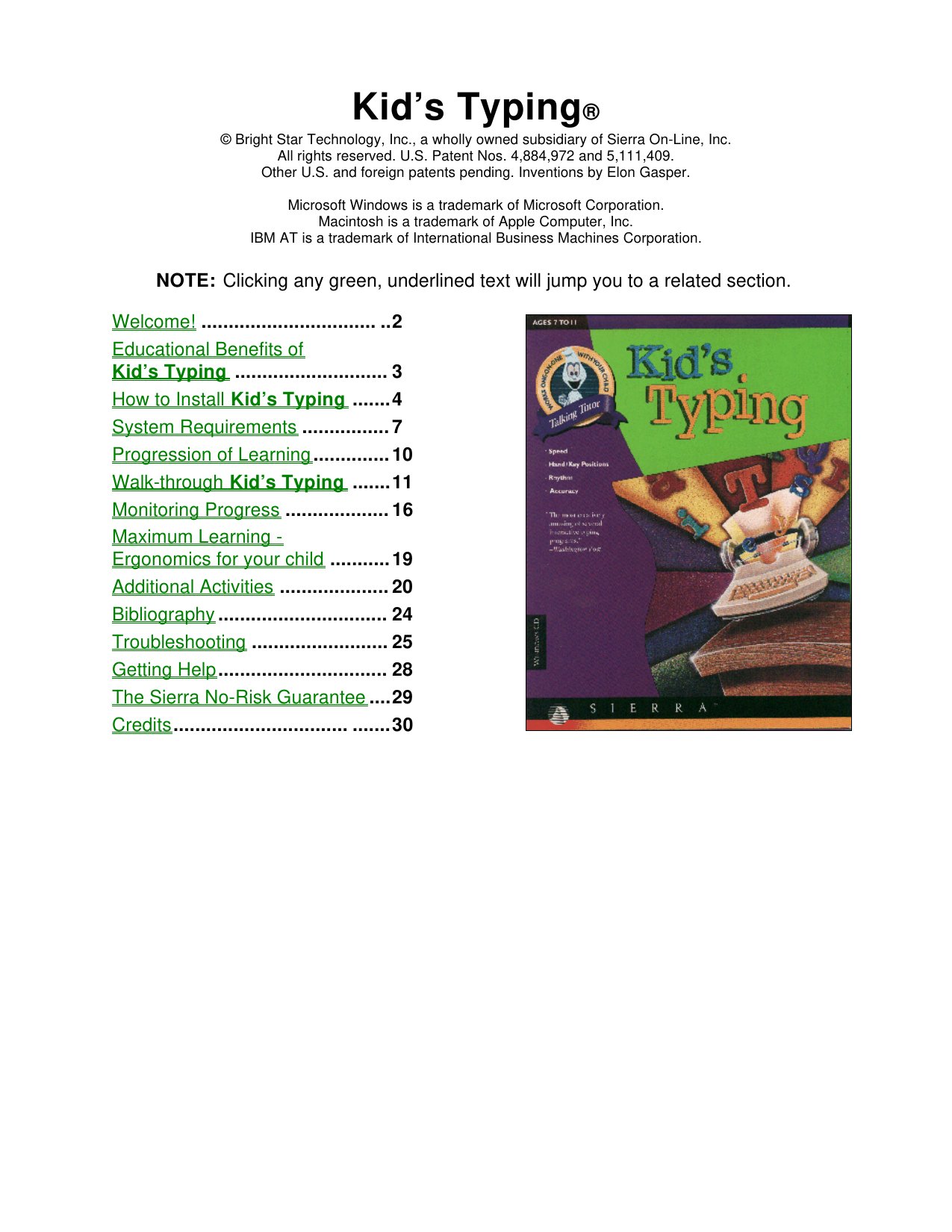 Kids Typing user guide