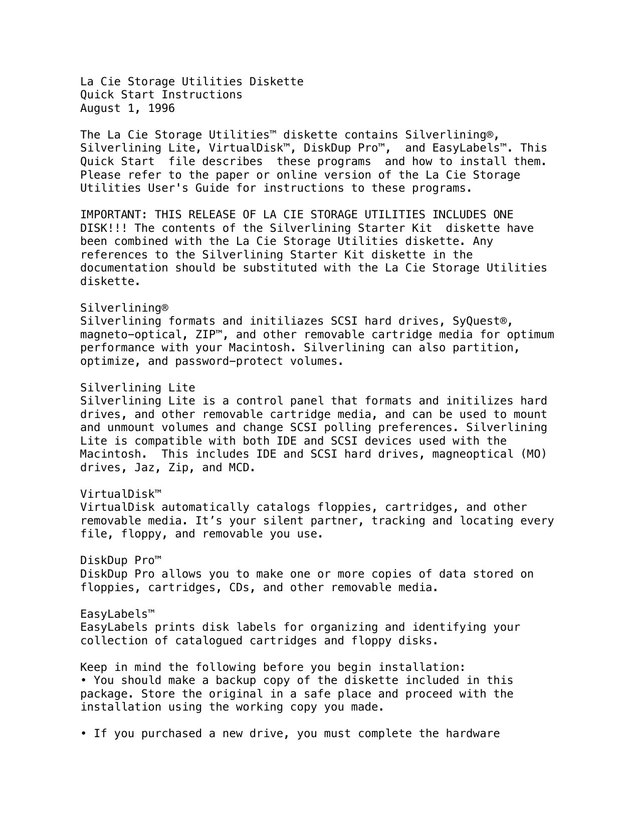 La Cie Storage Utilities ReadMe