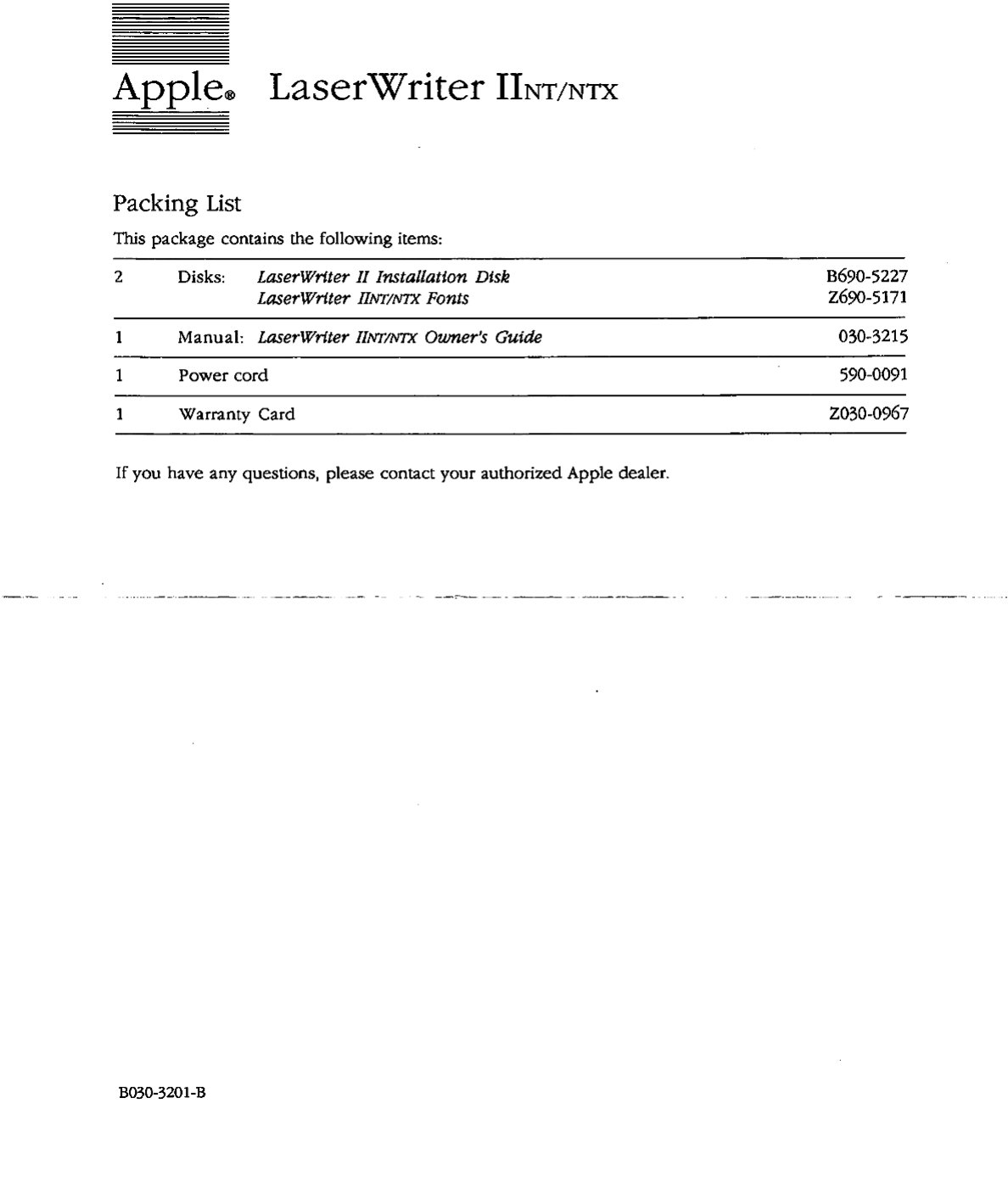 LaserWriter IIntx Acc Packing List B030 3201 B ebook