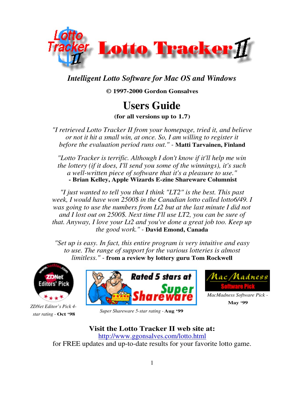 Lotto Tracker II Users Guide