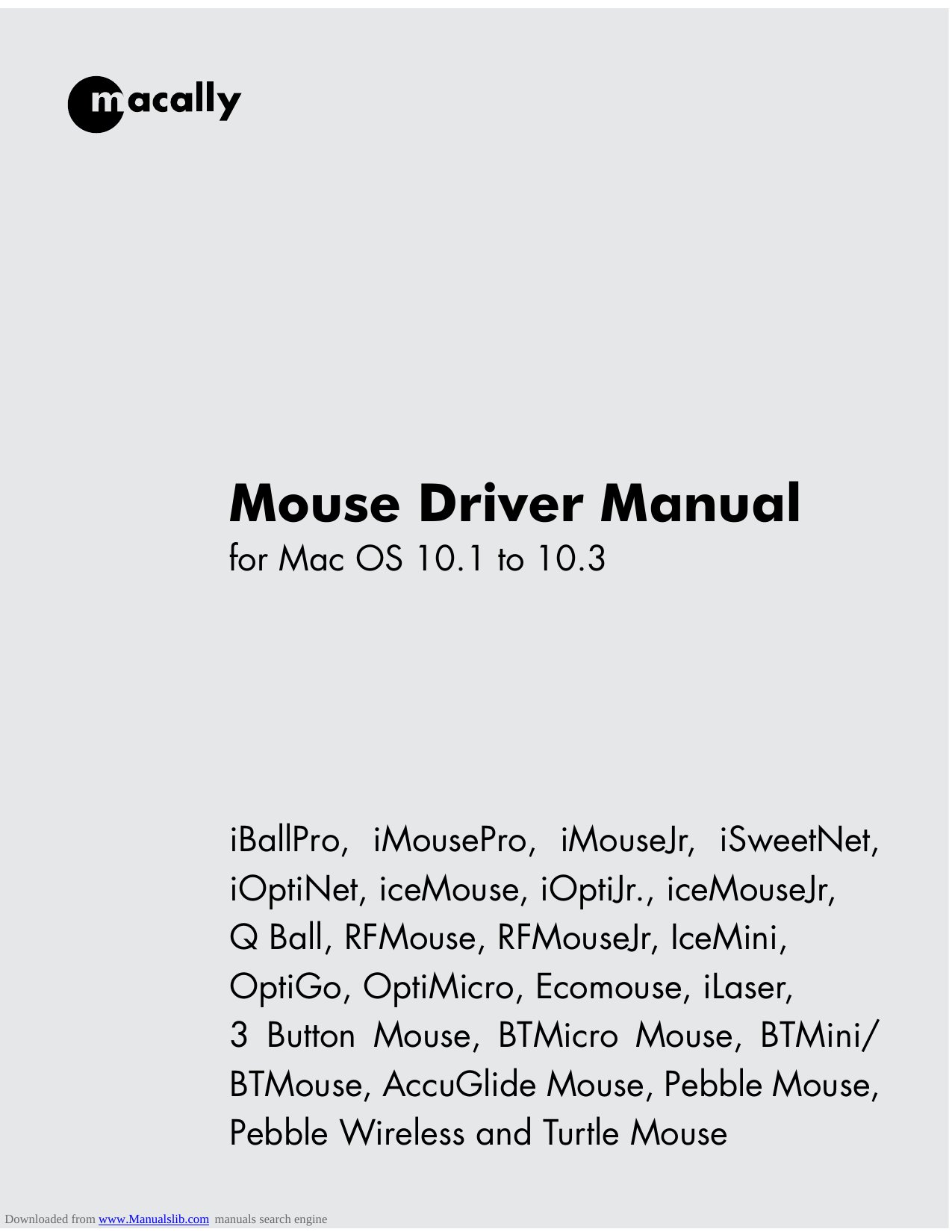 MacAlly Mouse Driver Manual for Mac OS 10.1 to 10.3