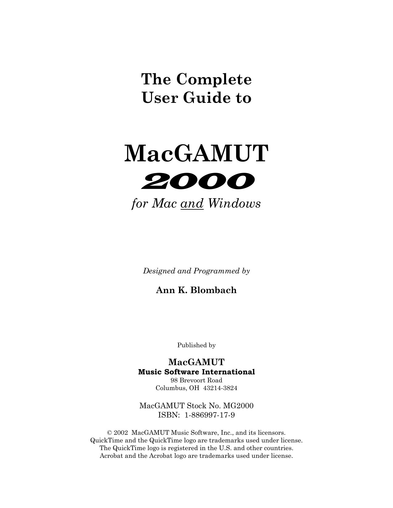 MacGAMUT 2000 User Guide