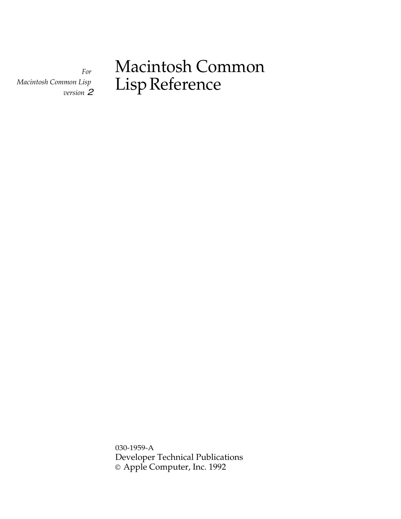 Macintosh Common Lisp Ref 0
