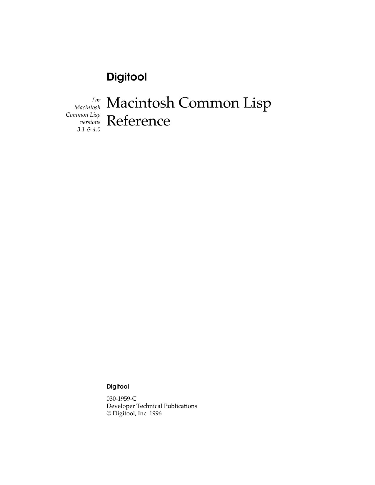 Macintosh Common Lisp Ref