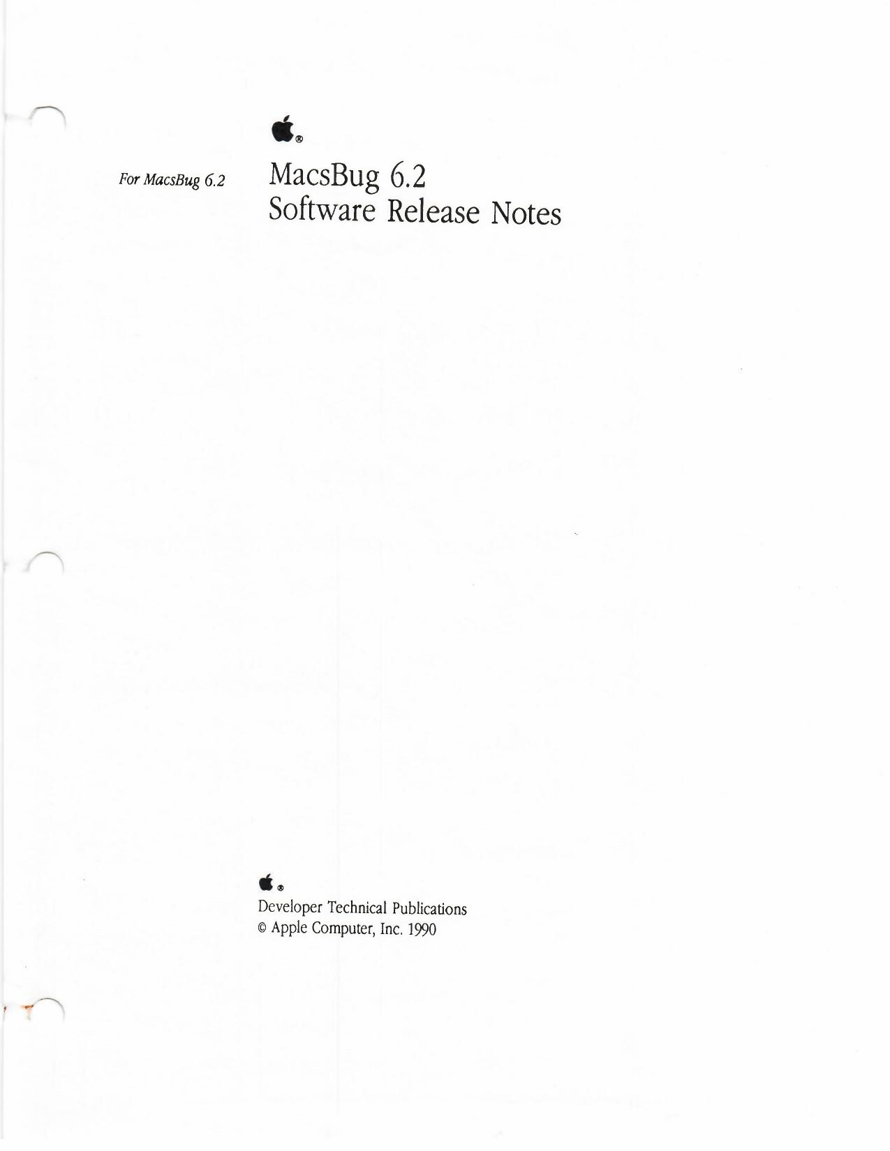 MacsBug 6.2 Software Release Notes