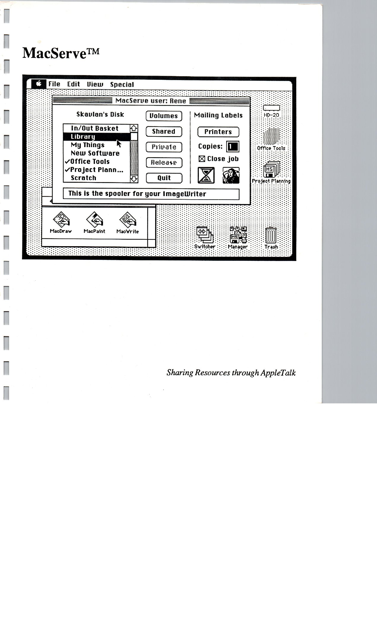 MacServe 2.0 Sharing Resources Through AppleTalk 1986
