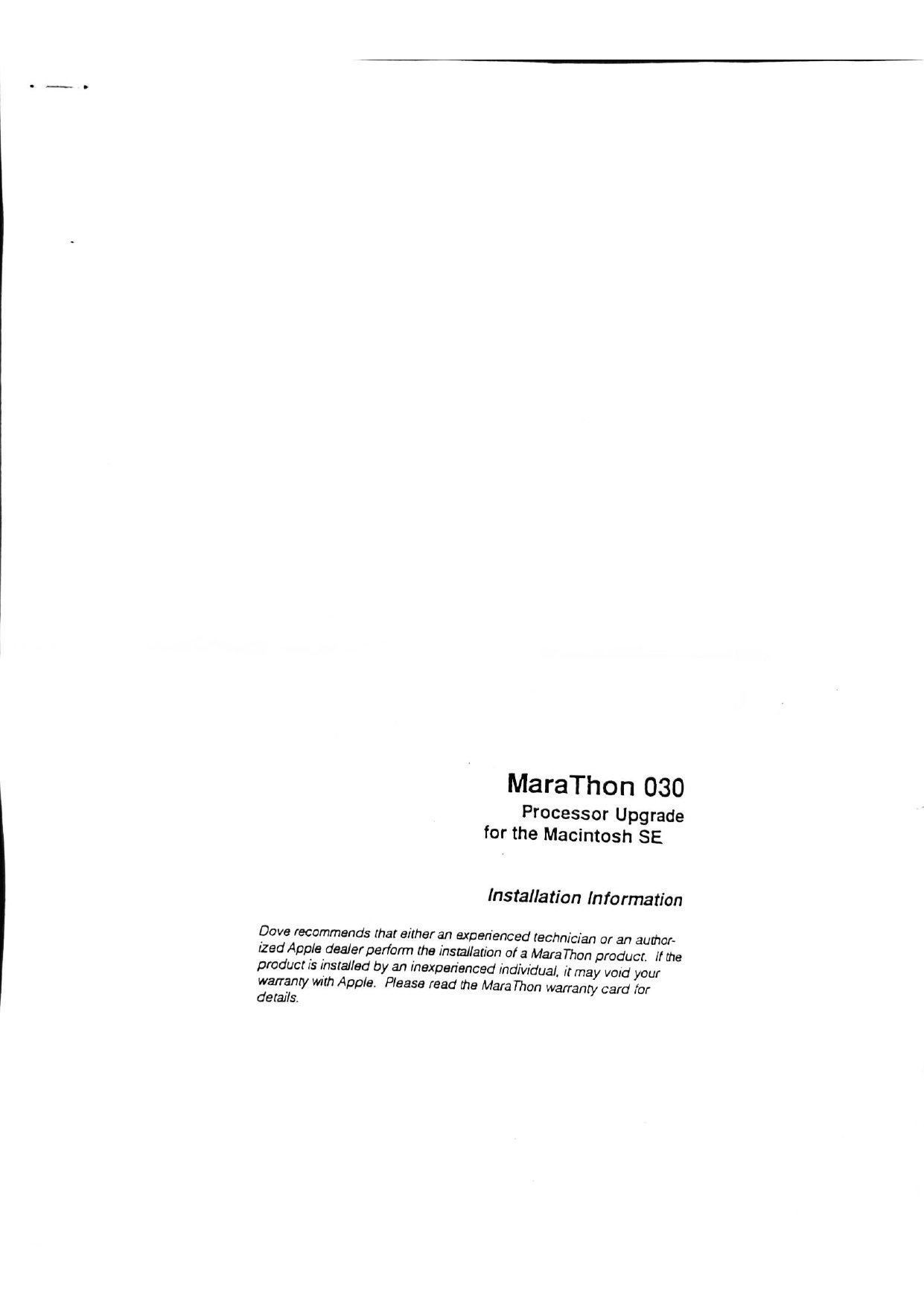 MaraThon 030 SE manual