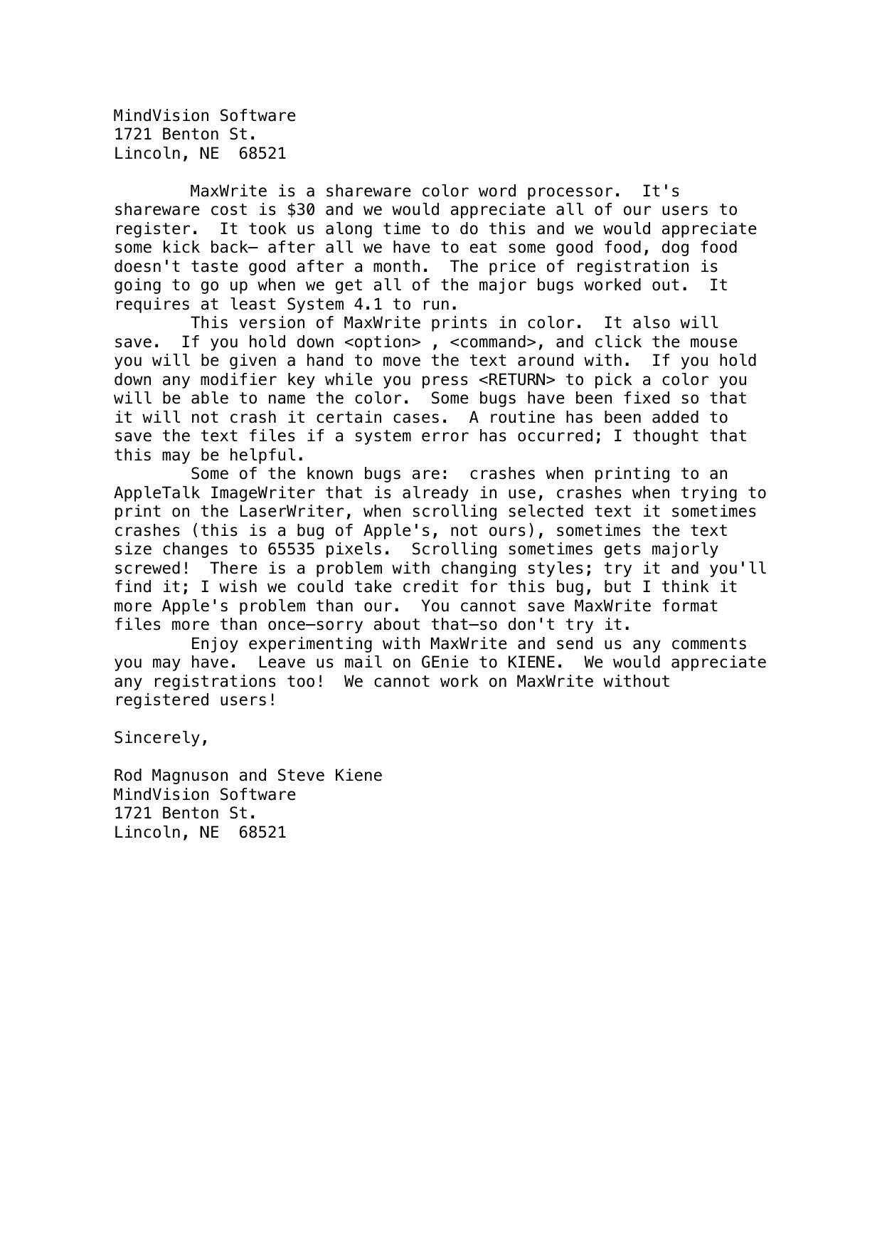 MaxWrite Info