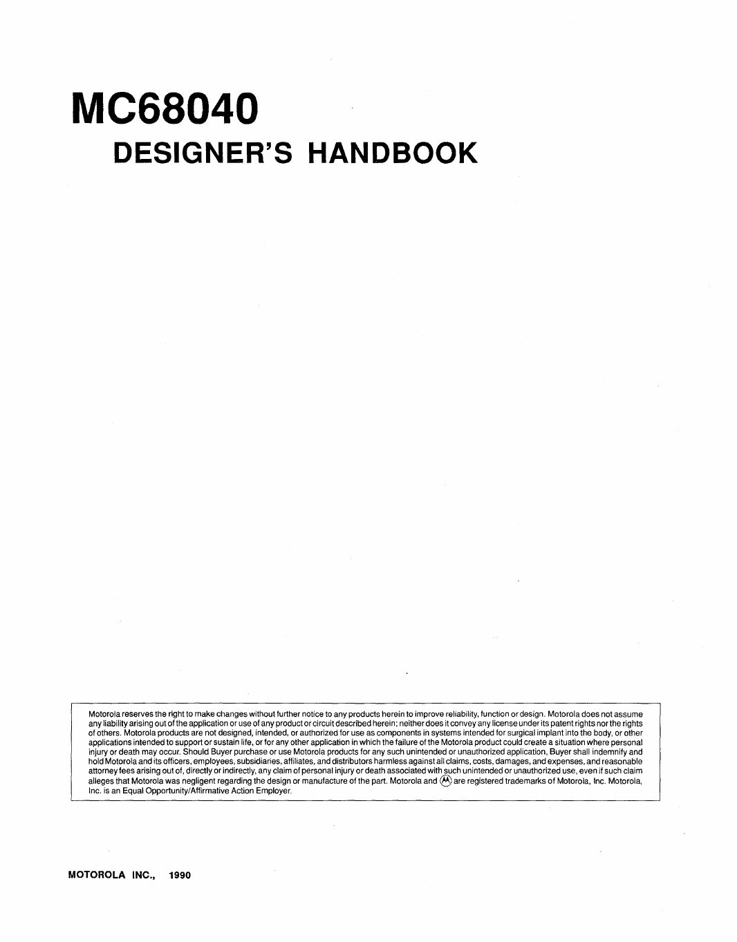 MC68040 Designers Handbook 1990