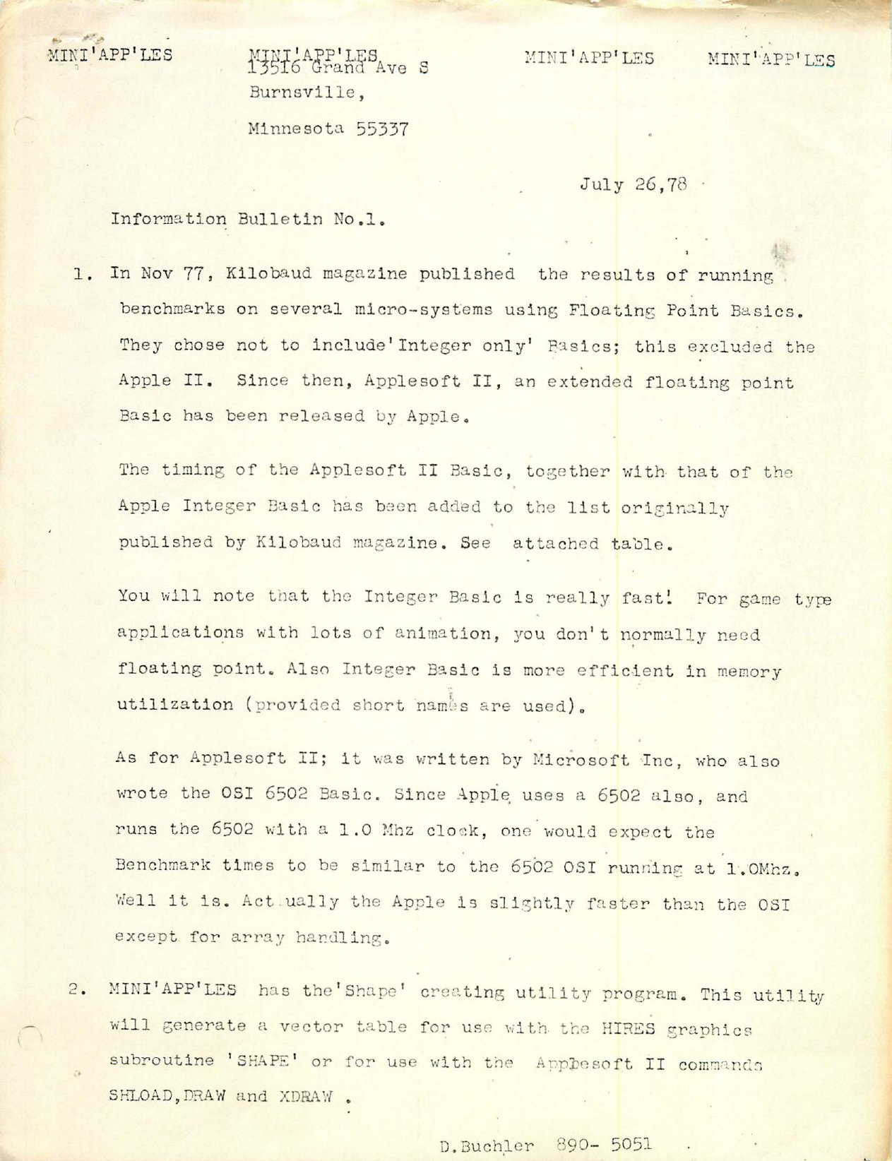 Mini'app'les Newsletter — July 1978