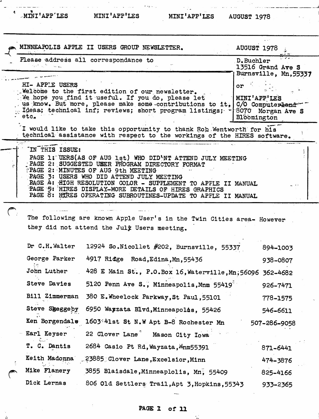 Mini'app'les Newsletter — August 1978