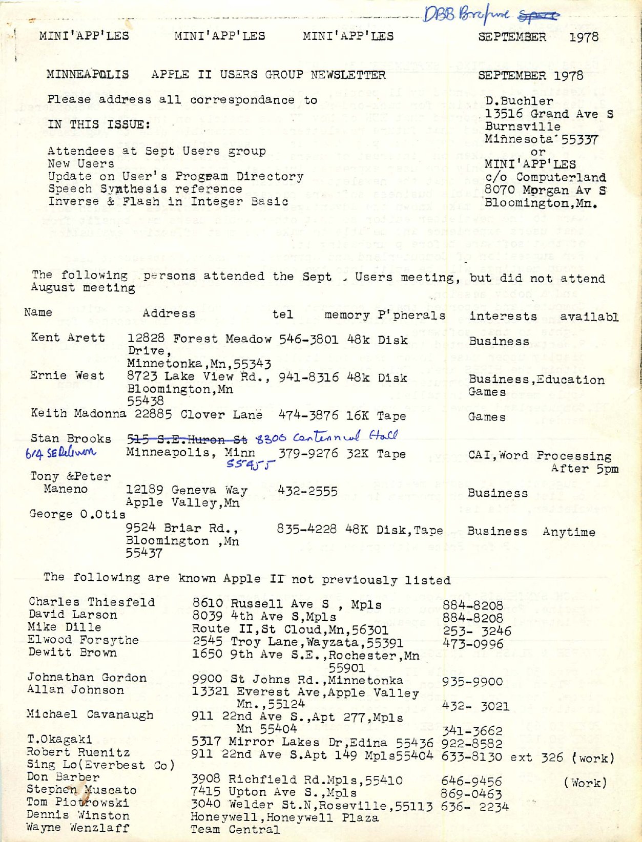 Mini'app'les Newsletter — September 1978