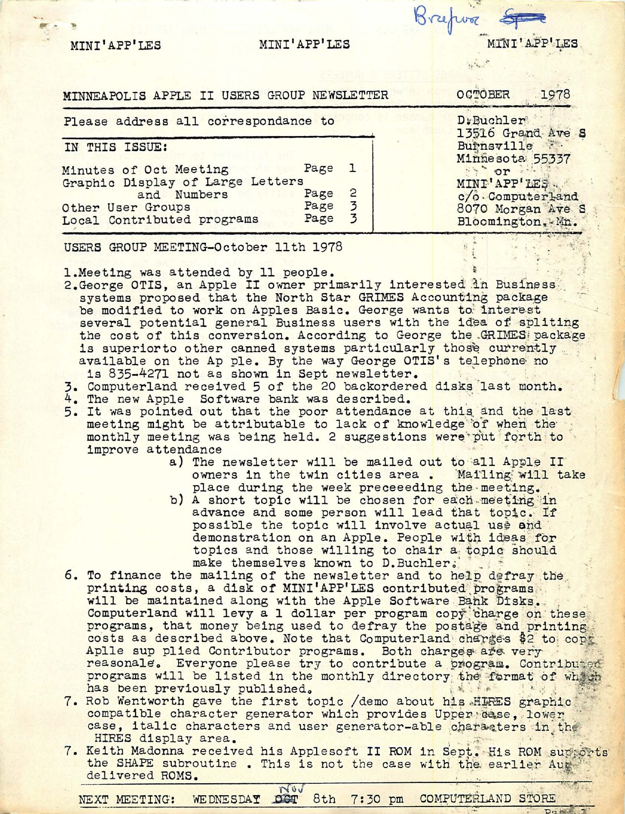 Mini'app'les Newsletter — October 1978