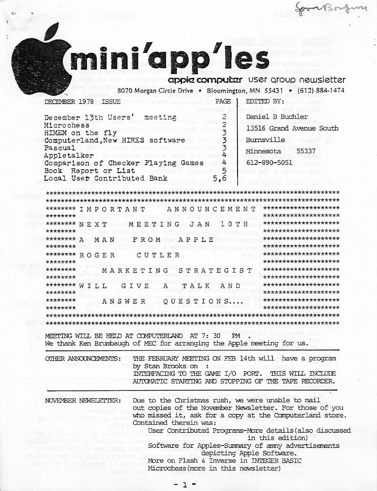 Mini'app'les Newsletter — December 1978