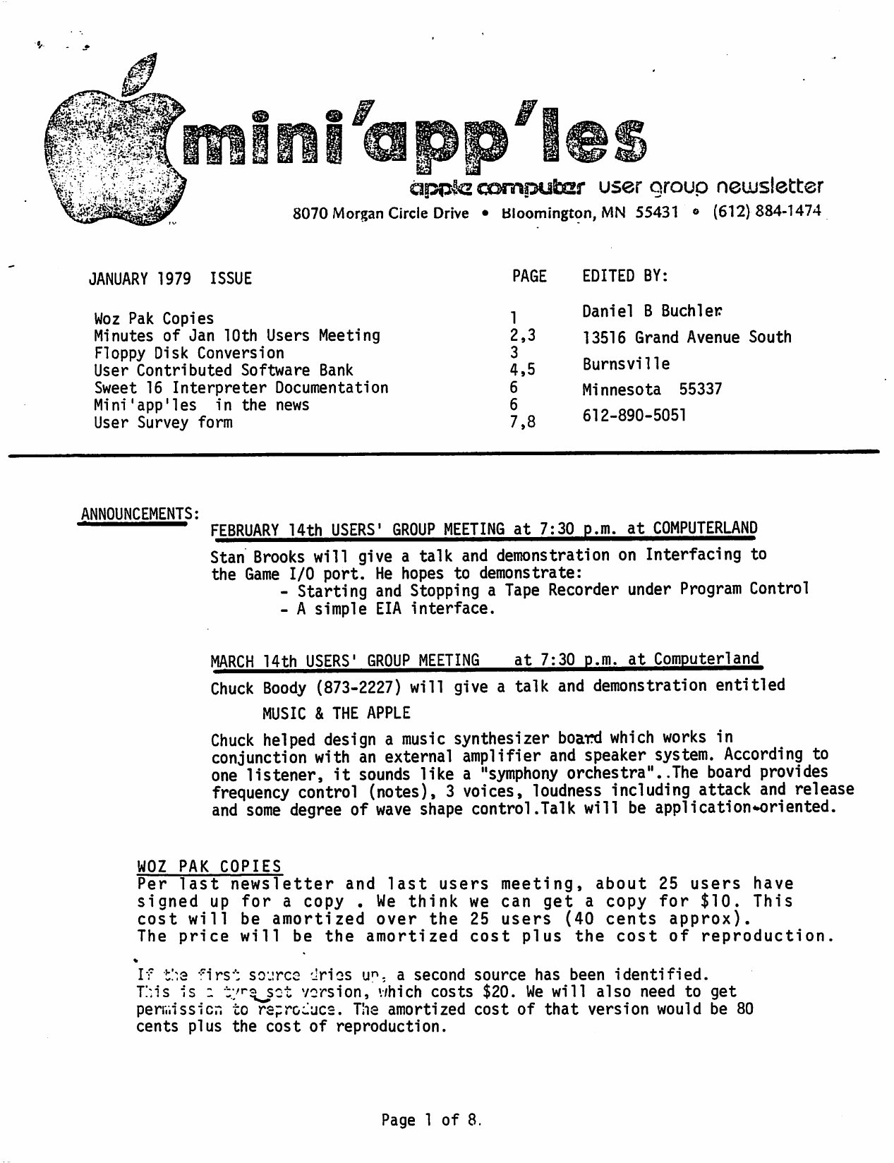 Mini'app'les Newsletter — January 1979