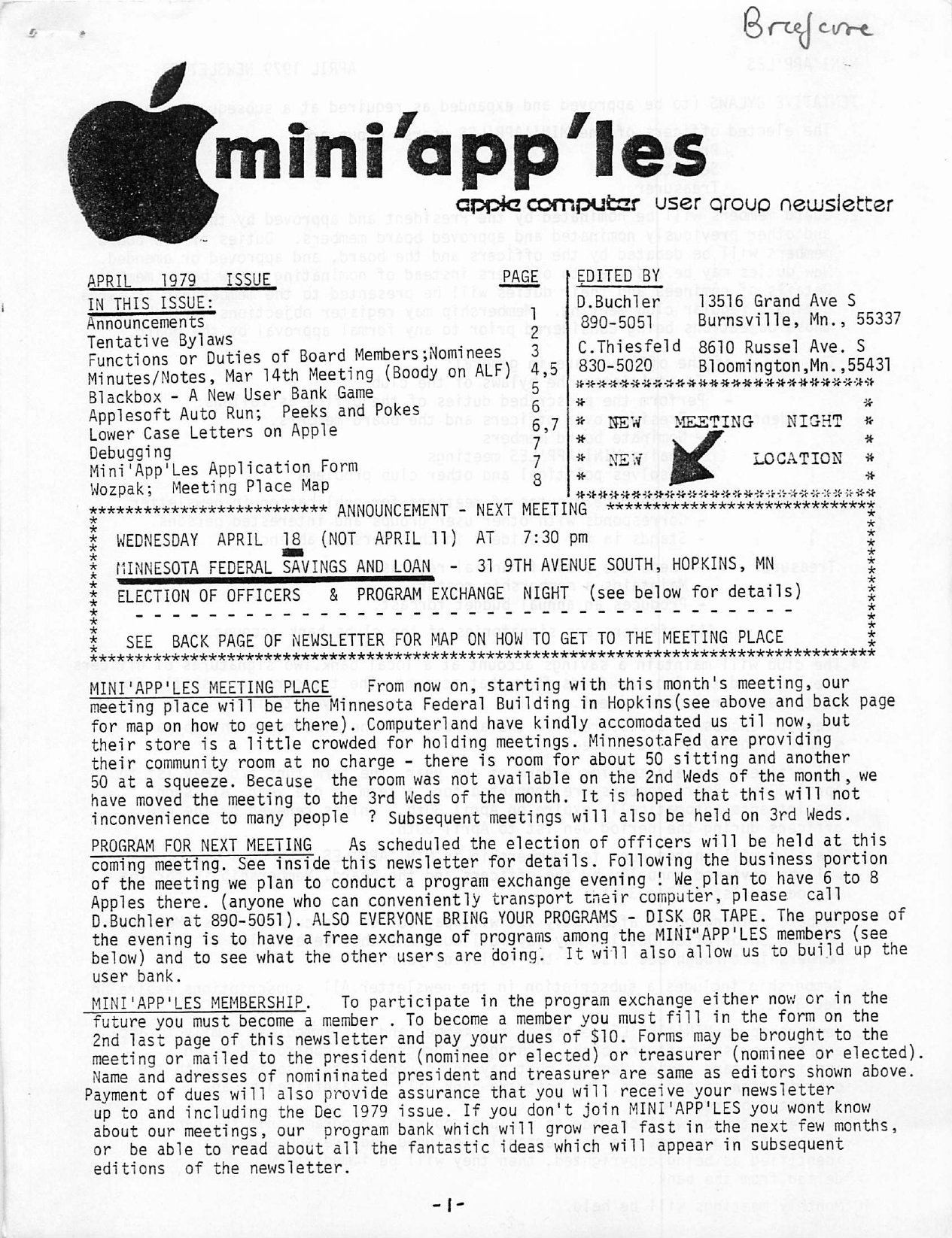 Mini'app'les Newsletter — April 1979