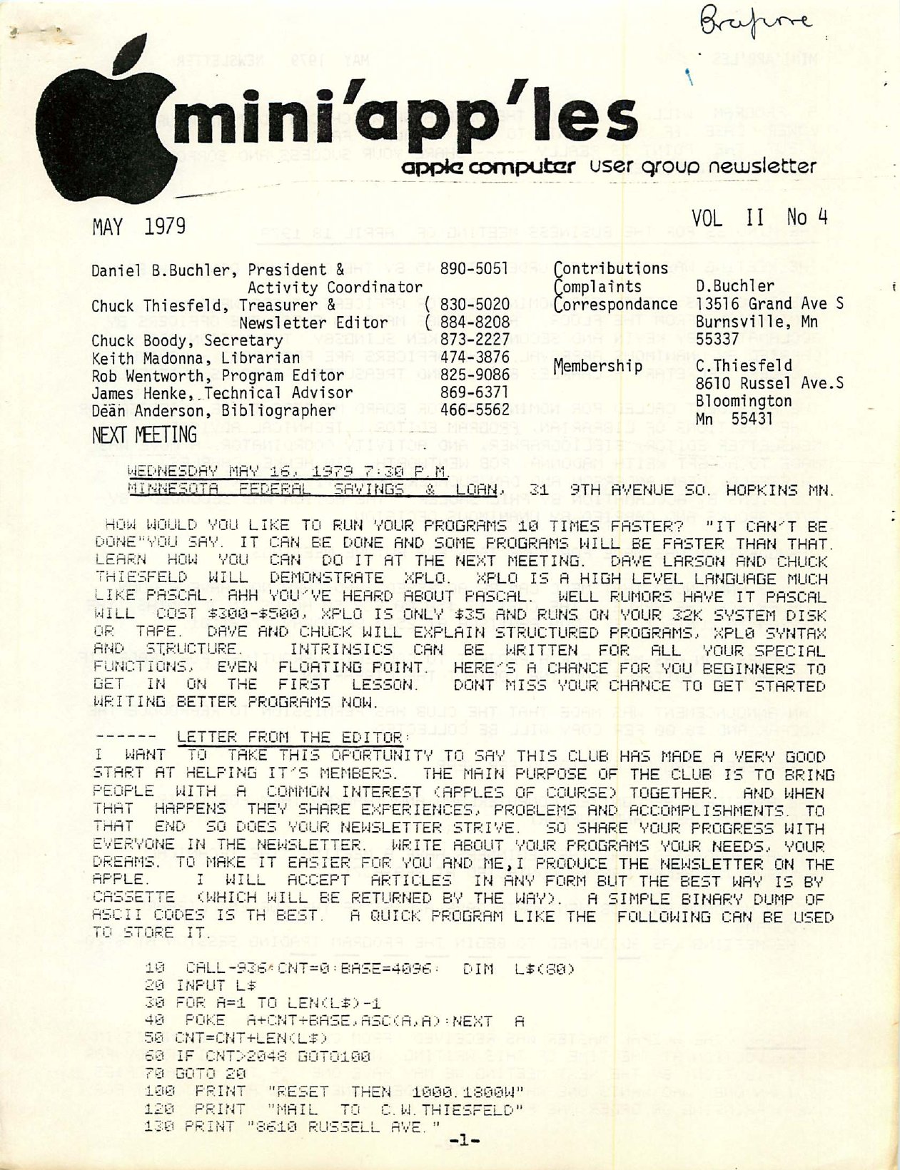 Mini'app'les Newsletter — May 1979