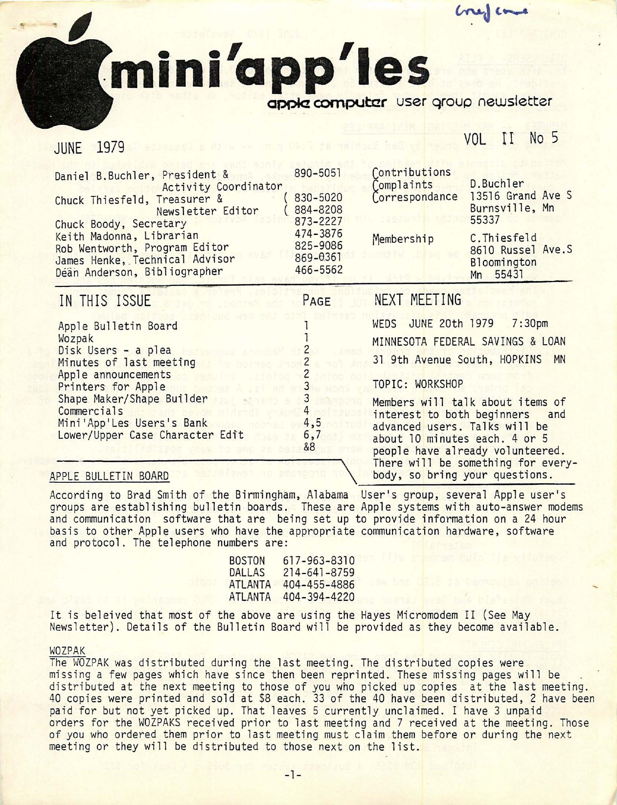 Mini'app'les Newsletter — June 1979