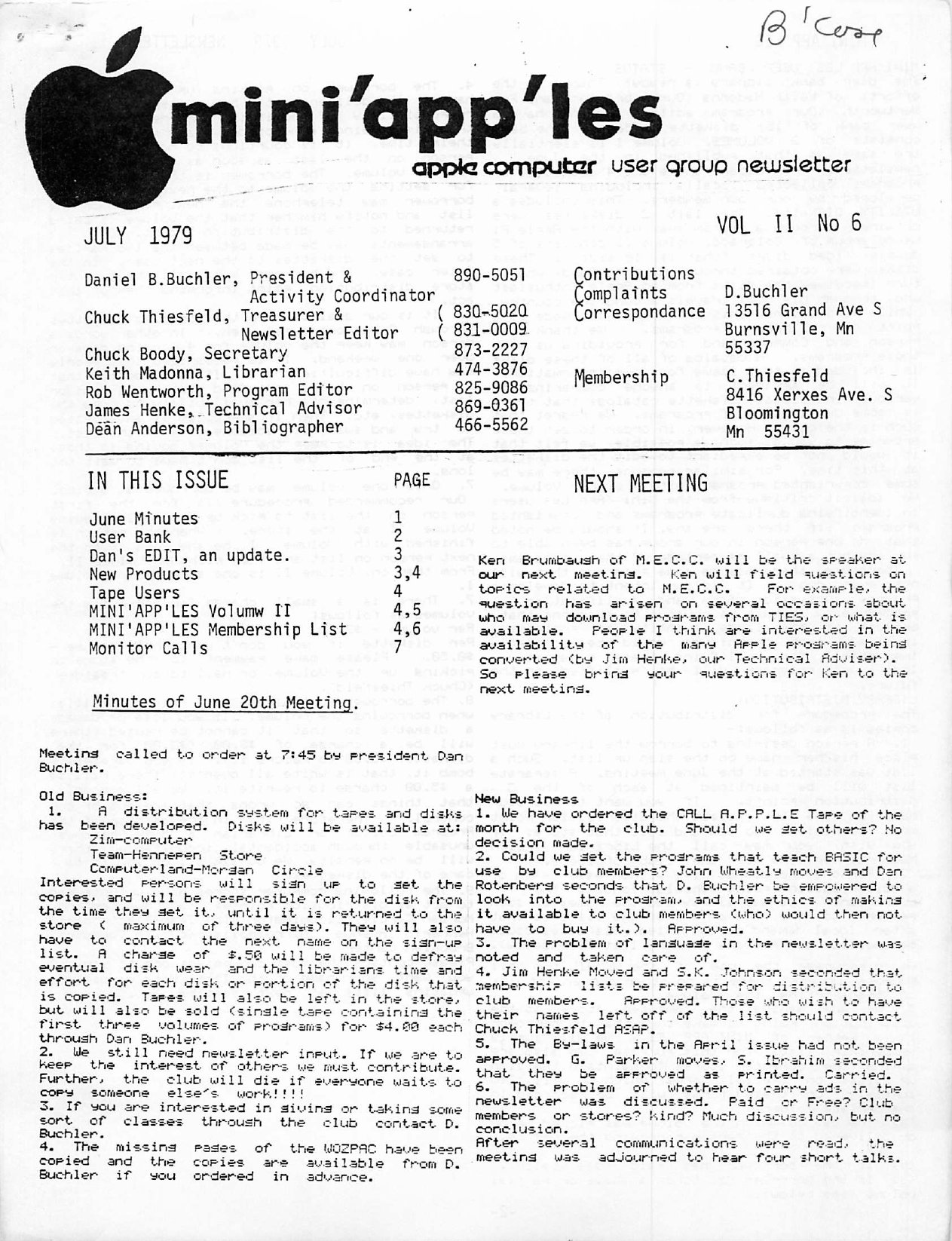 Mini'app'les Newsletter — July 1979