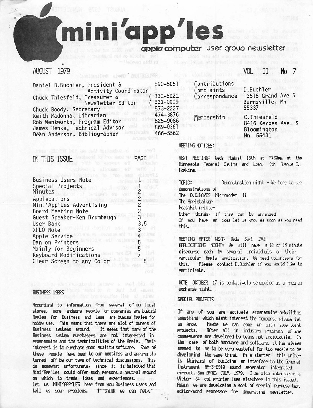Mini'app'les Newsletter — August 1979