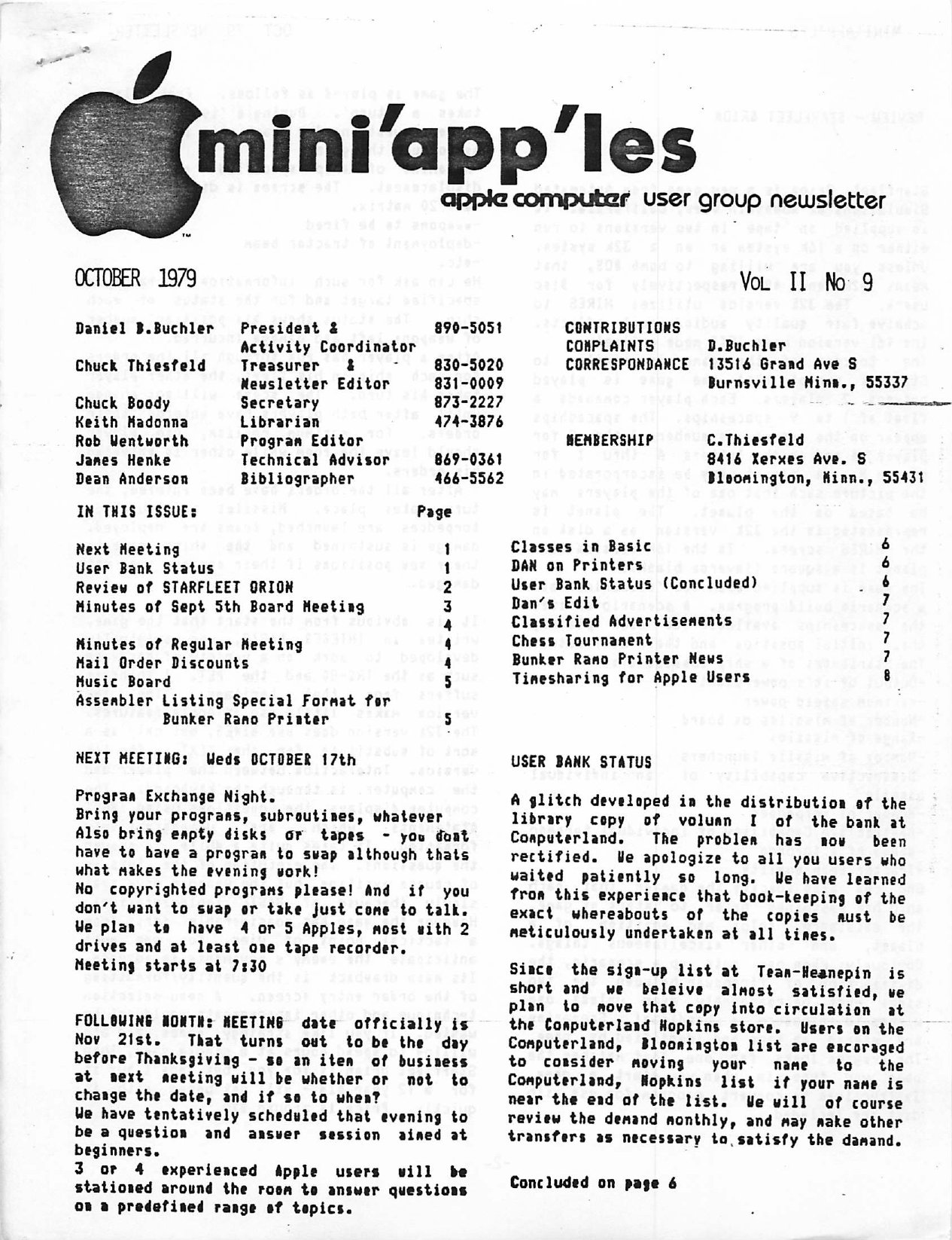 Mini'app'les Newsletter — October 1979