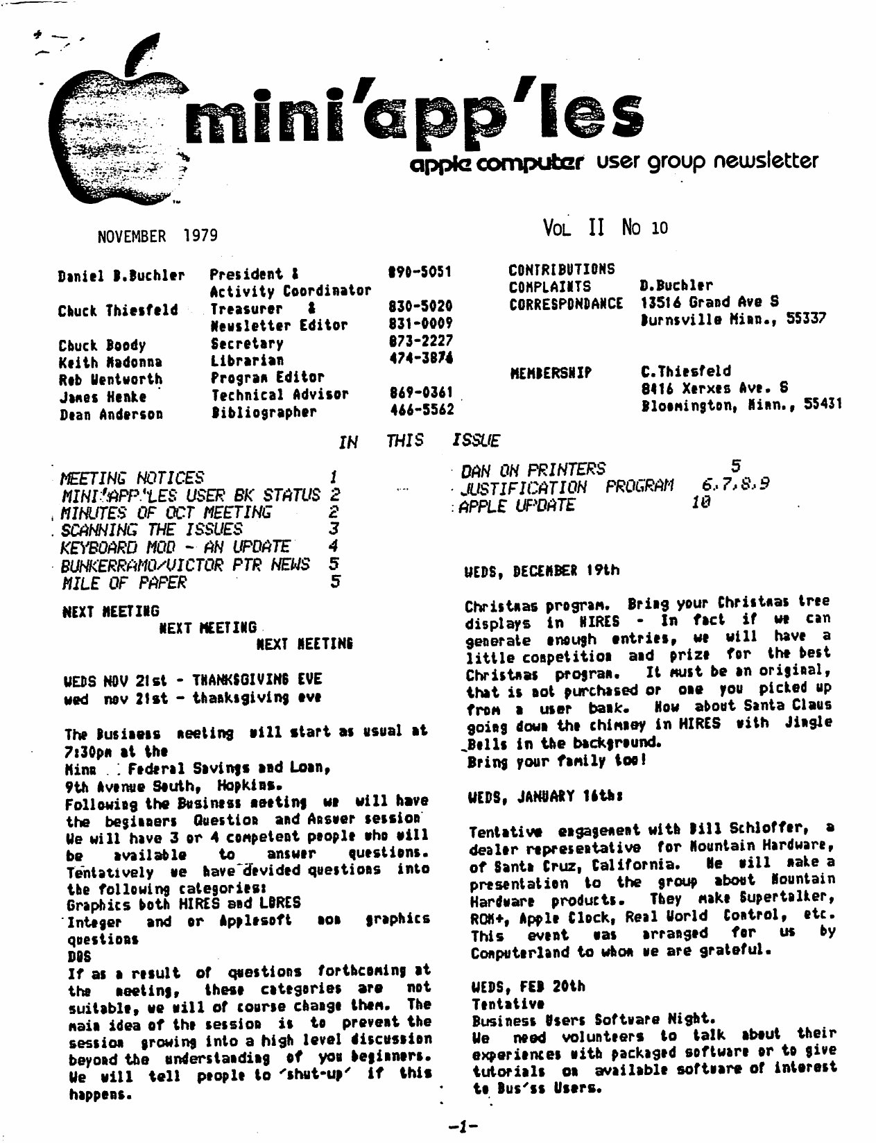 Mini'app'les Newsletter — November 1979