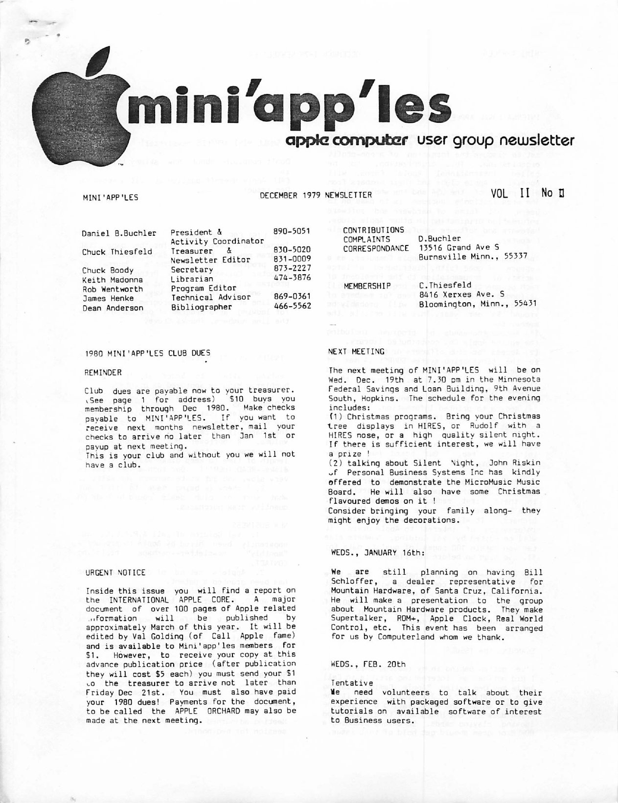 Mini'app'les Newsletter — December 1979