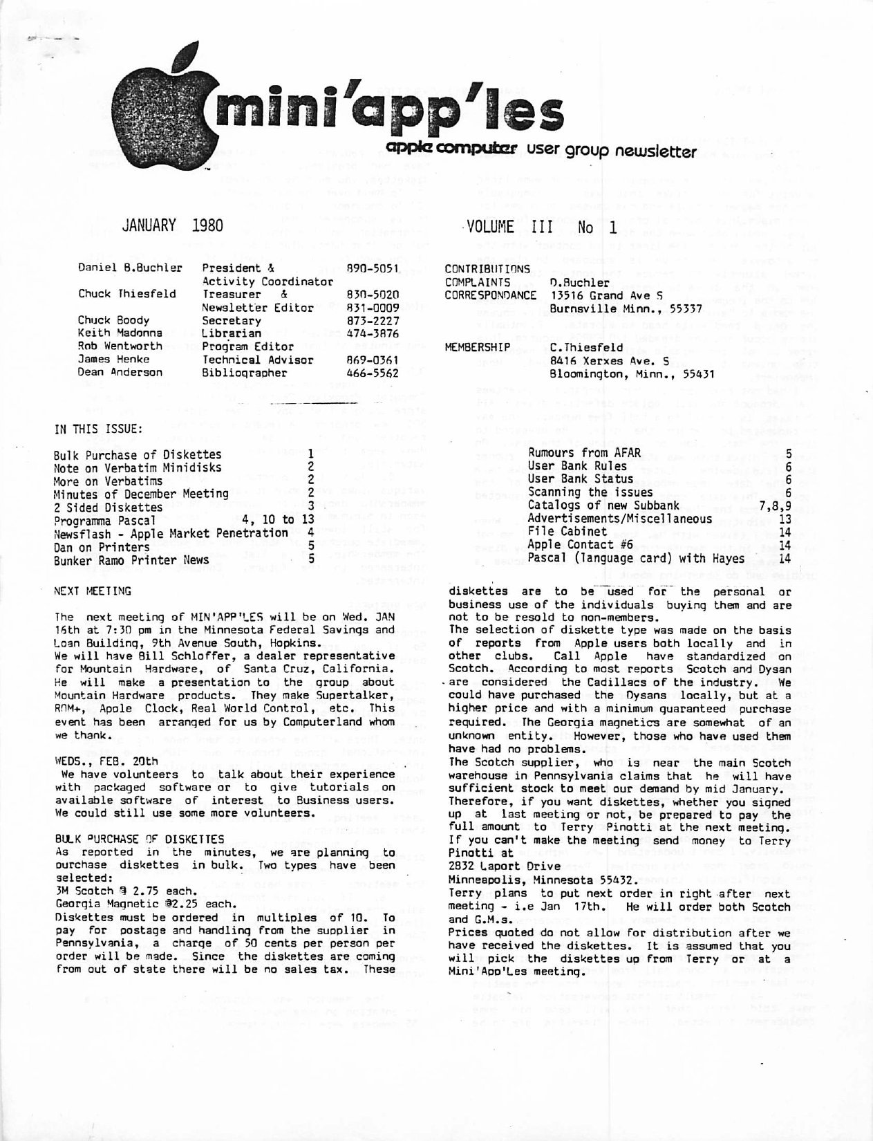 Mini'app'les Newsletter — January 1980