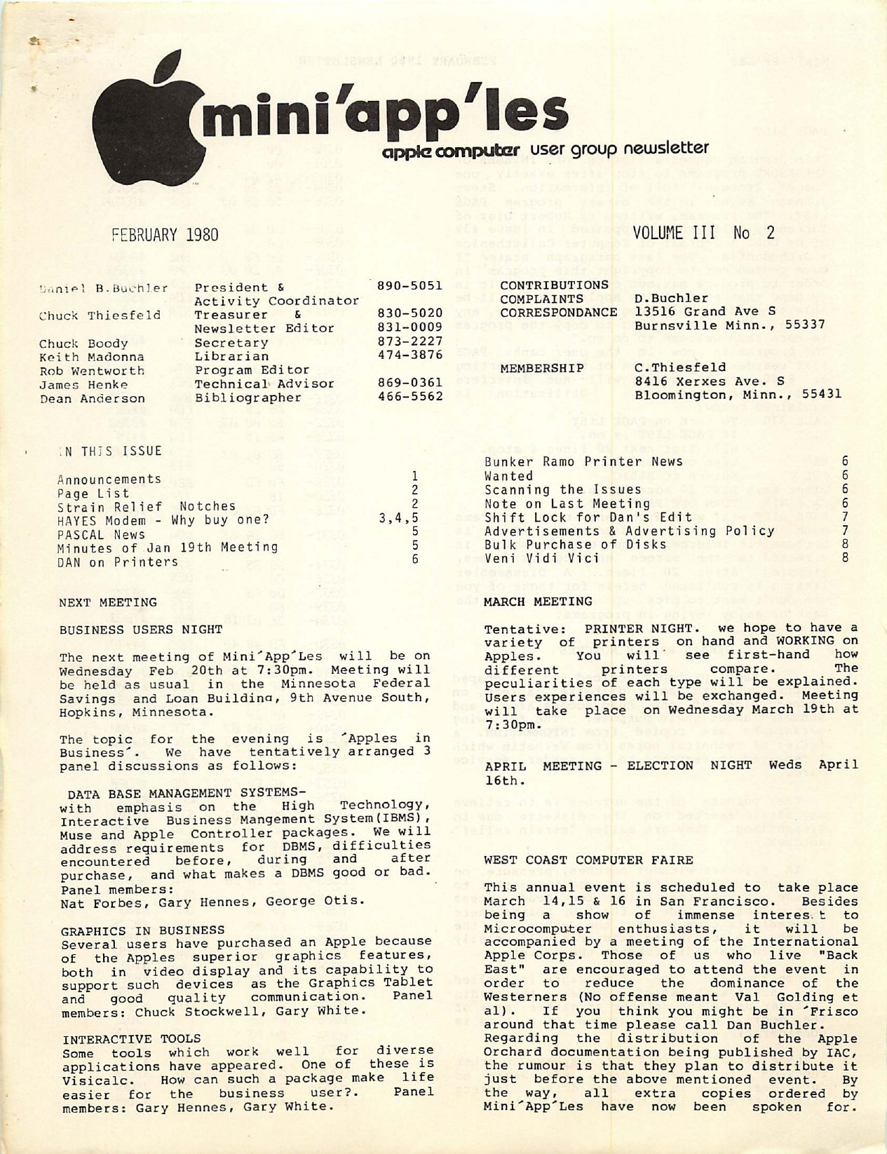 Mini'app'les Newsletter — February 1980