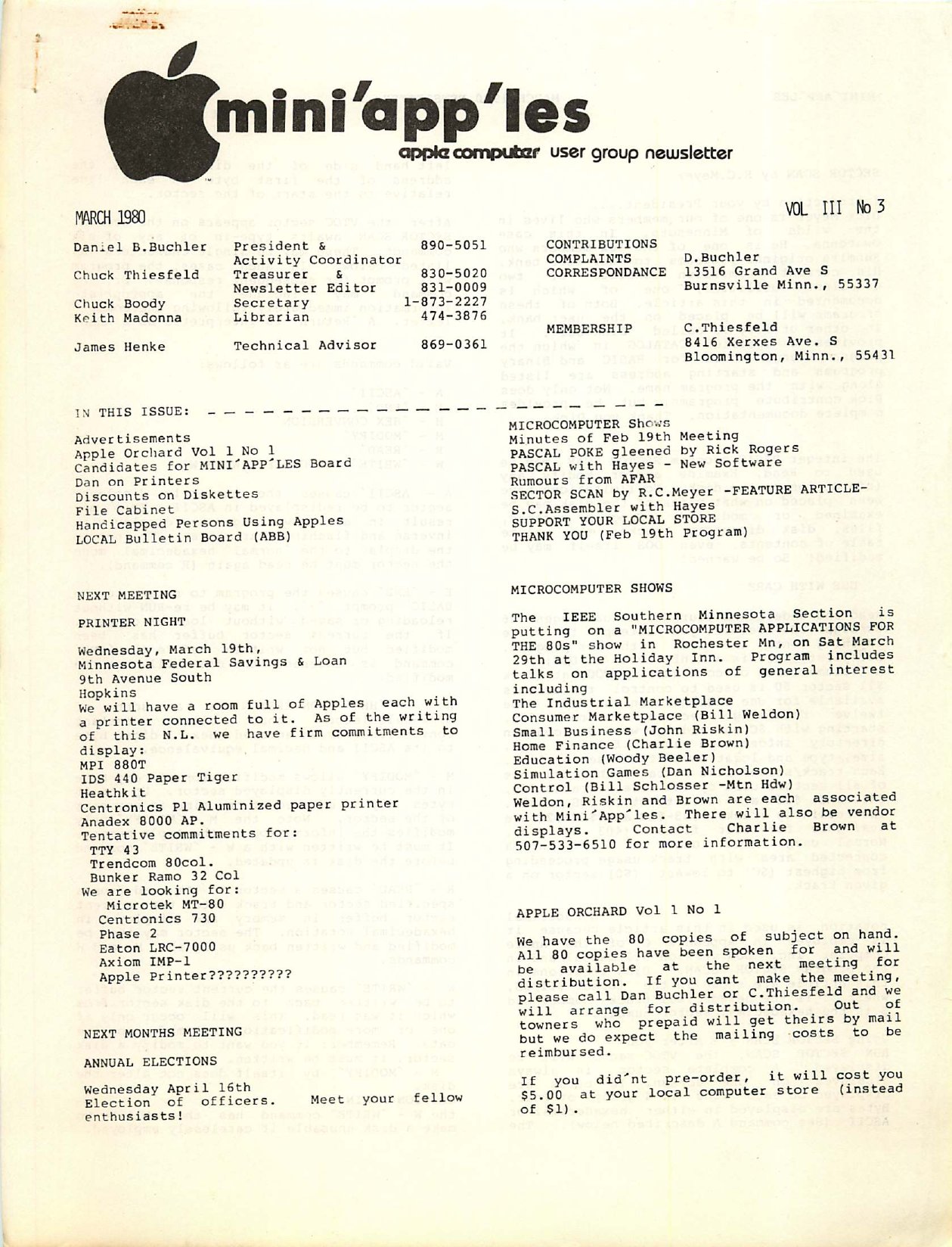 Mini'app'les Newsletter — March 1980