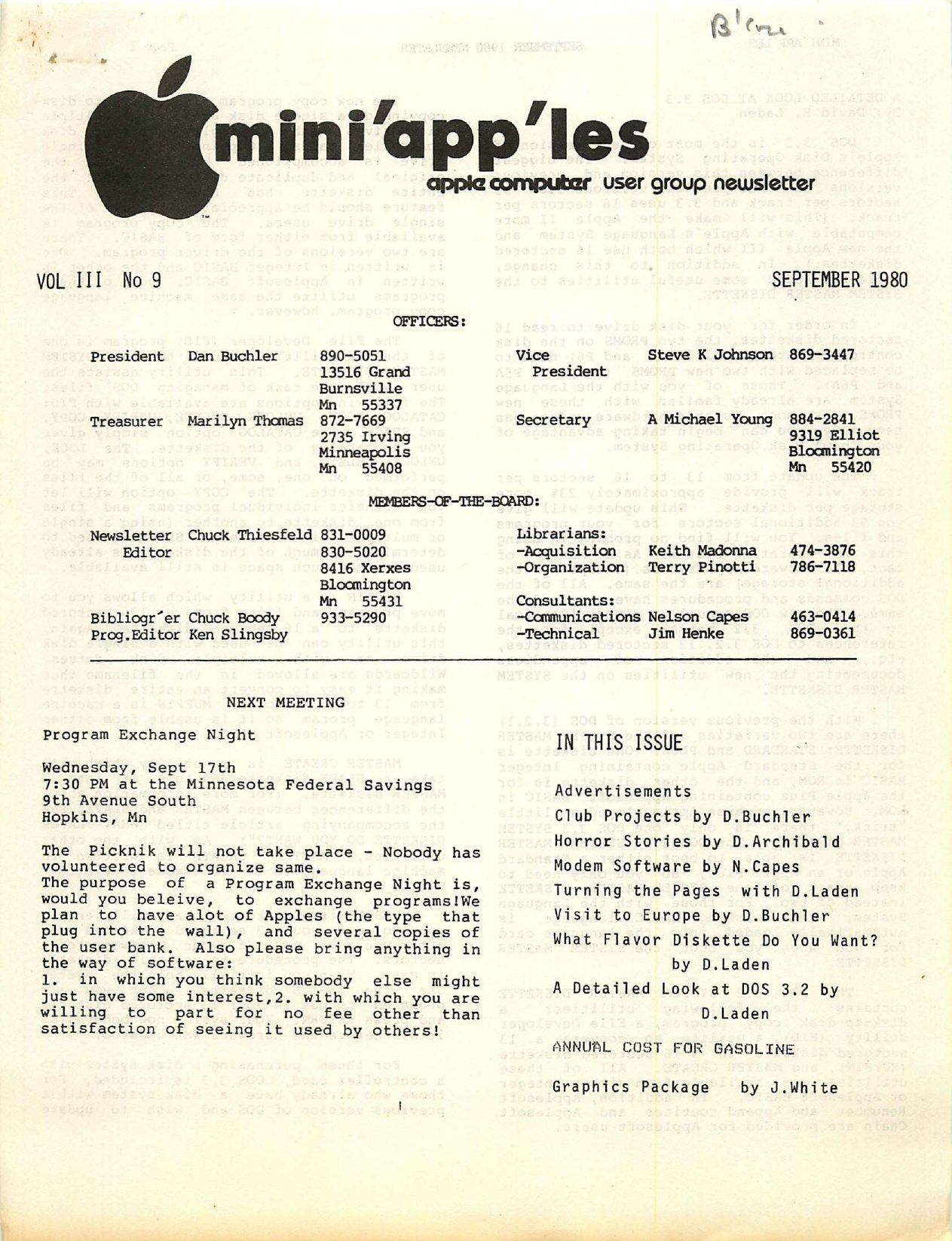 Mini'app'les Newsletter — September 1980