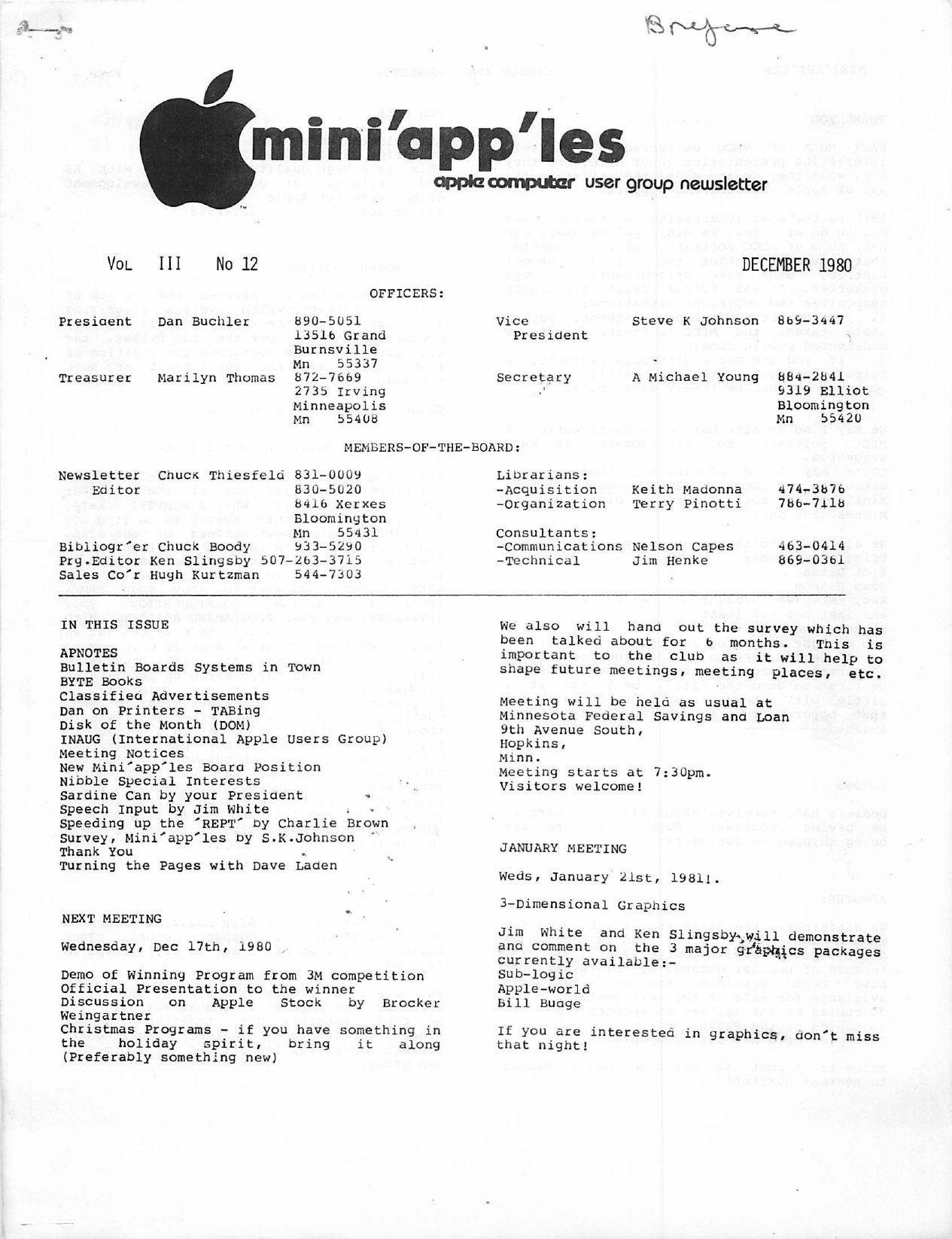 Mini'app'les Newsletter — December 1980