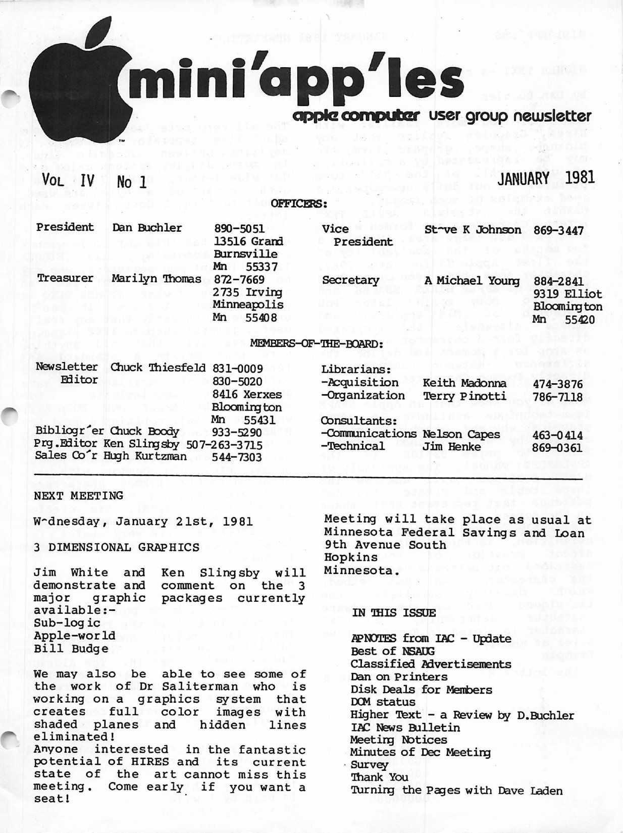 Mini'app'les Newsletter — January 1981