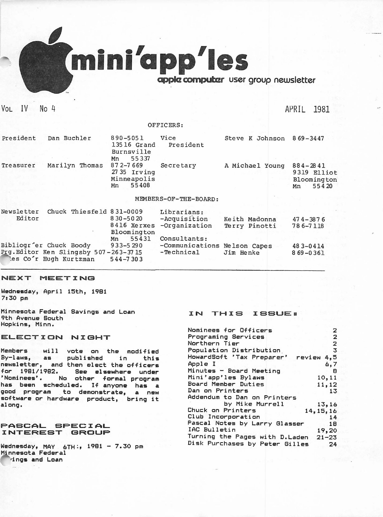 Mini'app'les Newsletter — April 1981