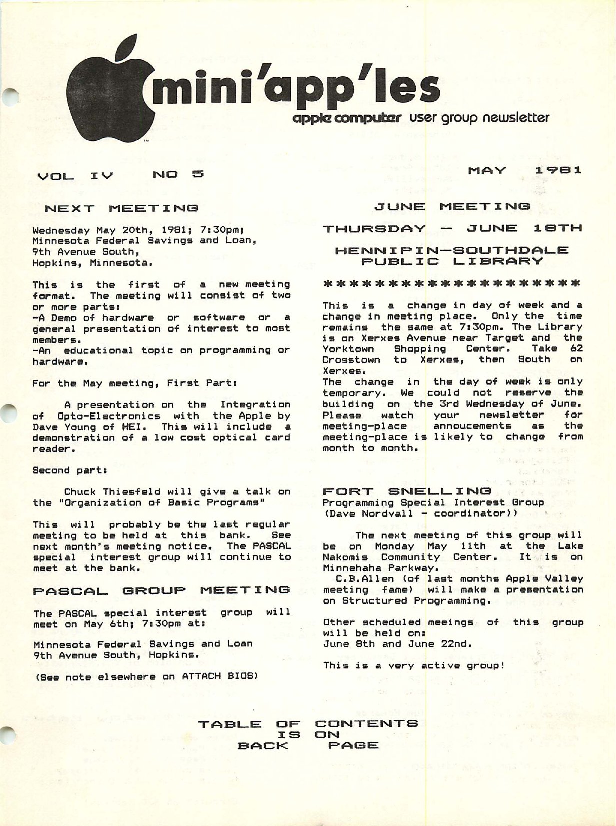 Mini'app'les Newsletter — May 1981