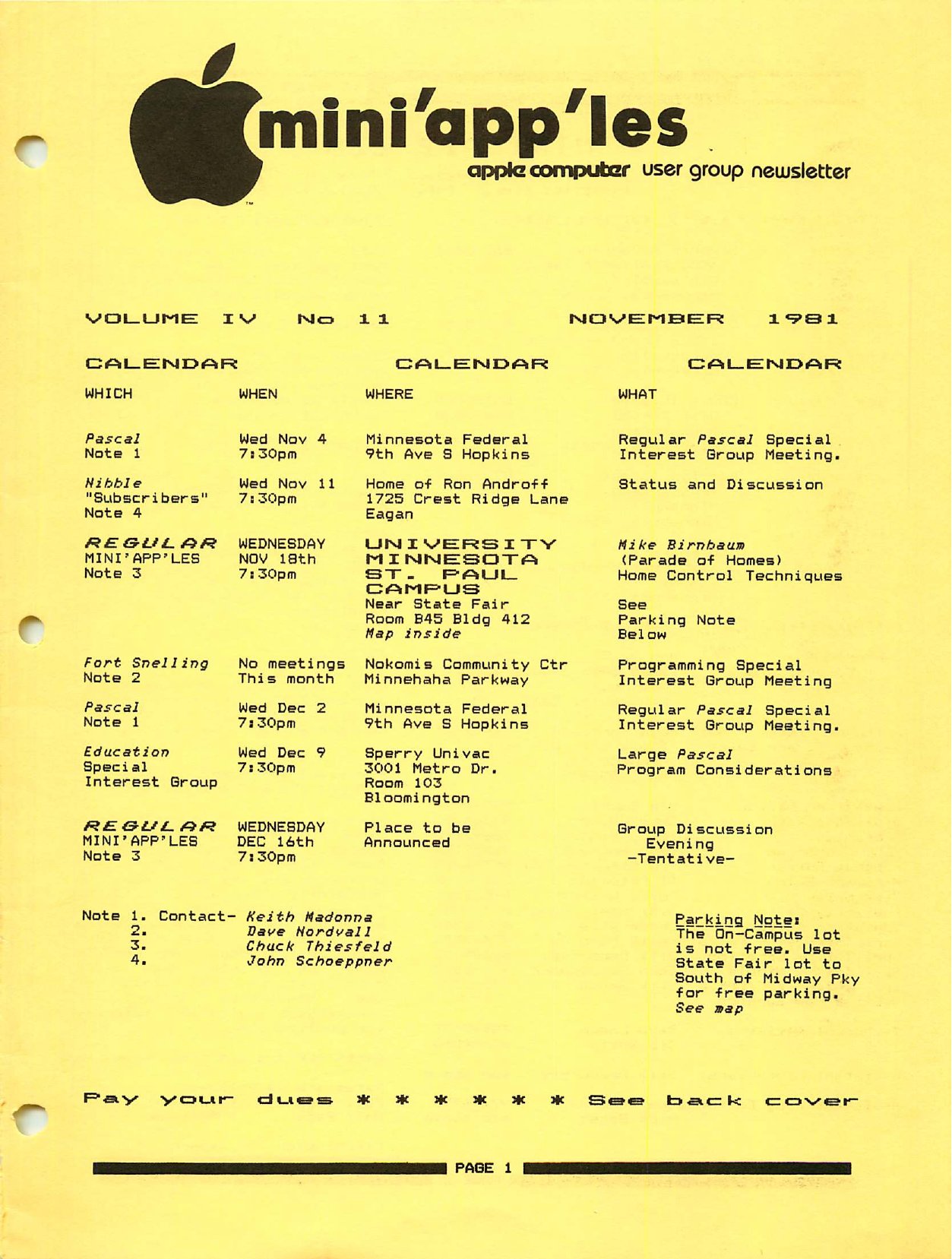 Mini'app'les Newsletter — November 1981