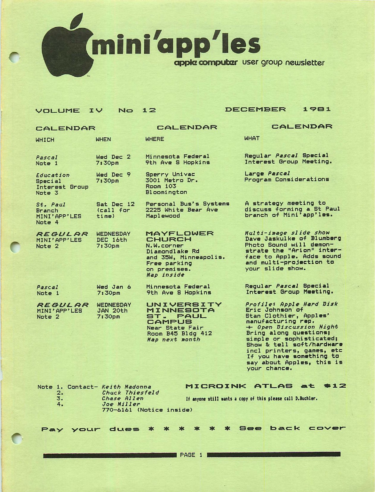 Mini'app'les Newsletter — December 1981