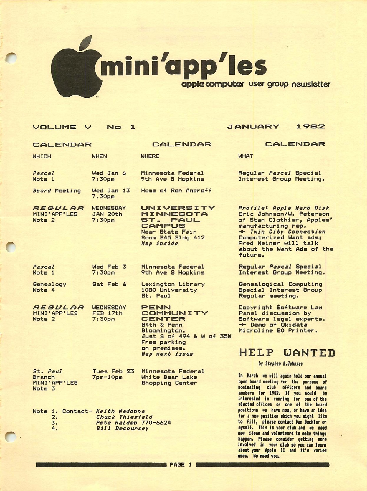 Mini'app'les Newsletter — January 1982