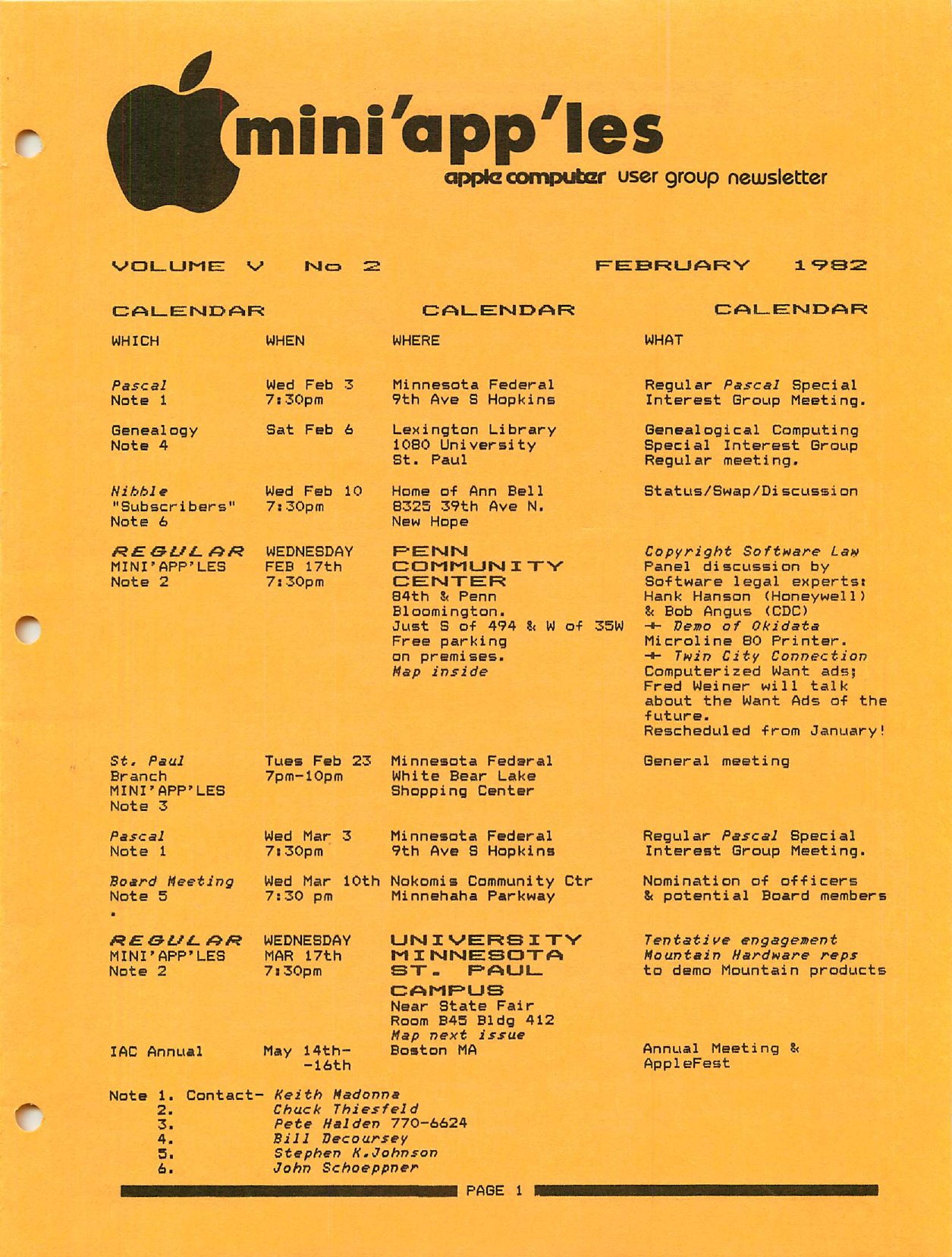 Mini'app'les Newsletter — February 1982