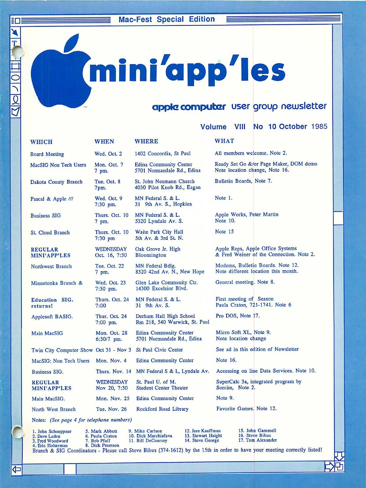 Mini'app'les Newsletter — October 1985