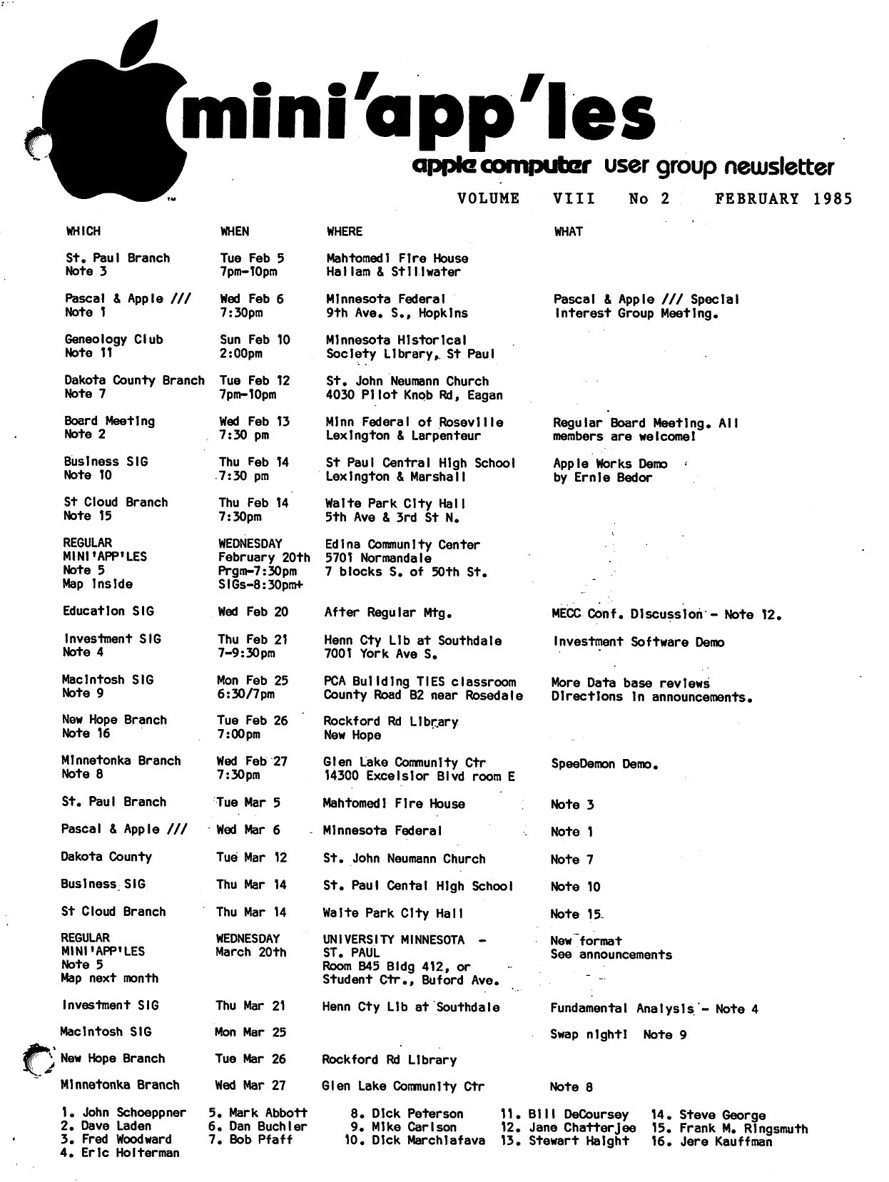 Mini'app'les Newsletter — February 1985
