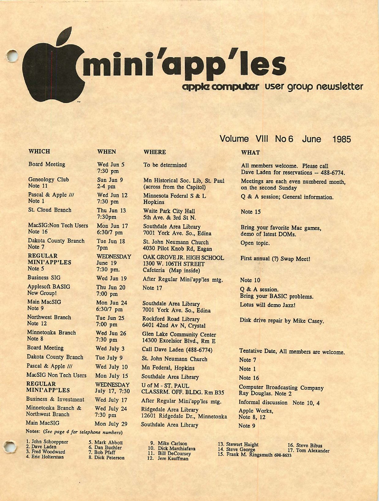 Mini'app'les Newsletter — June 1985